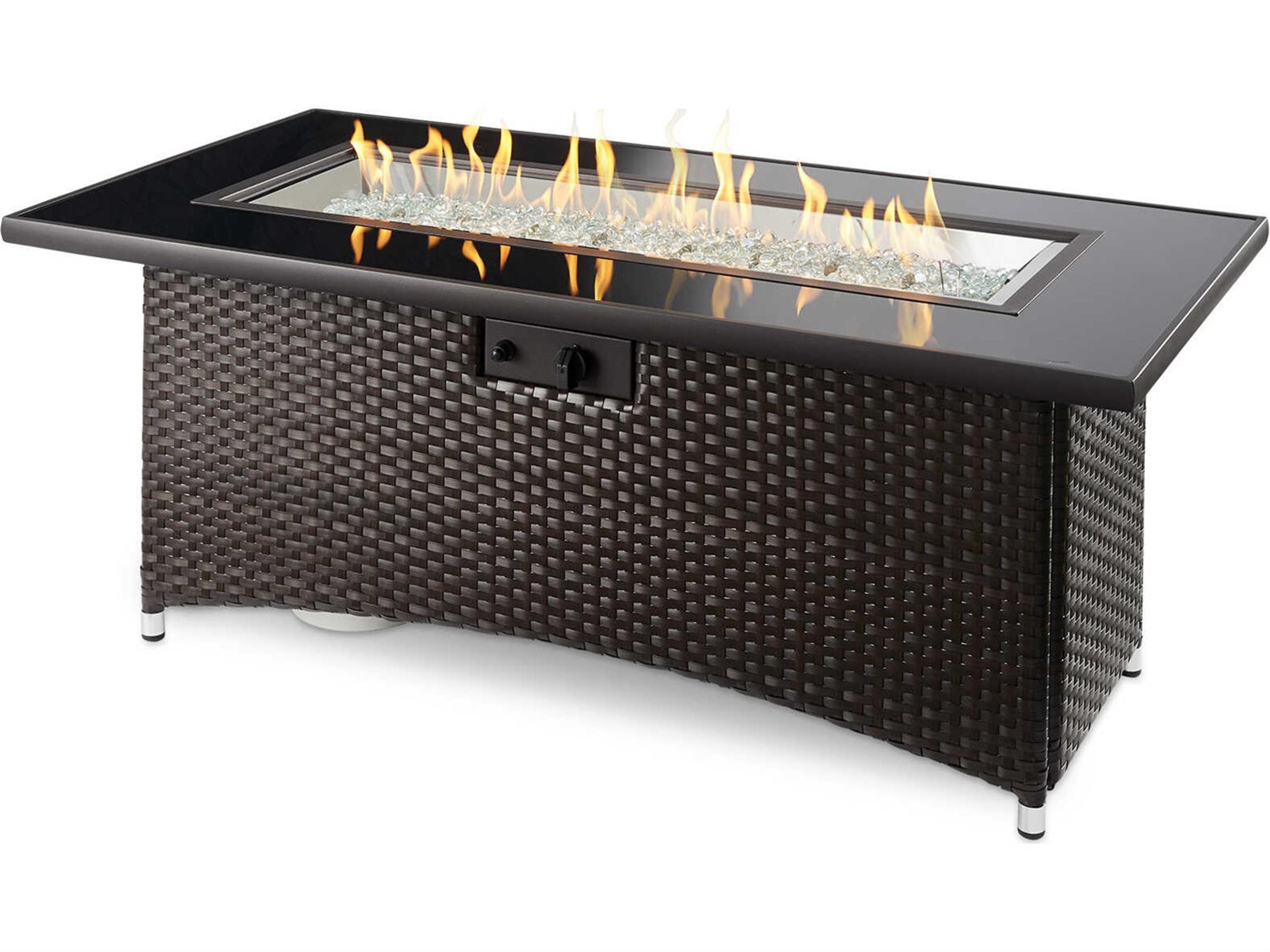 Outdoor Greatroom Montego Wicker Rectangular Crystal Fire Pit Table