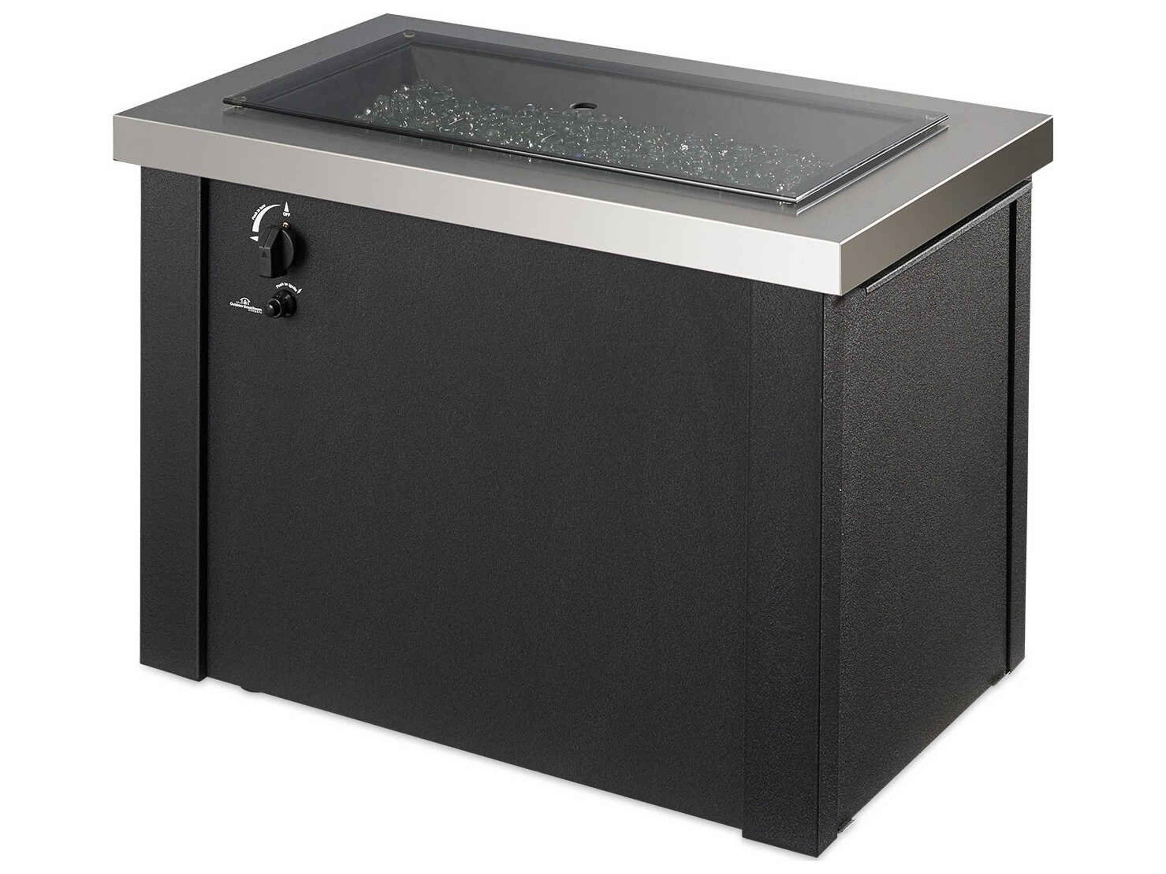 Providence Steel Black Rectangular Crystal Fire Pit Table
