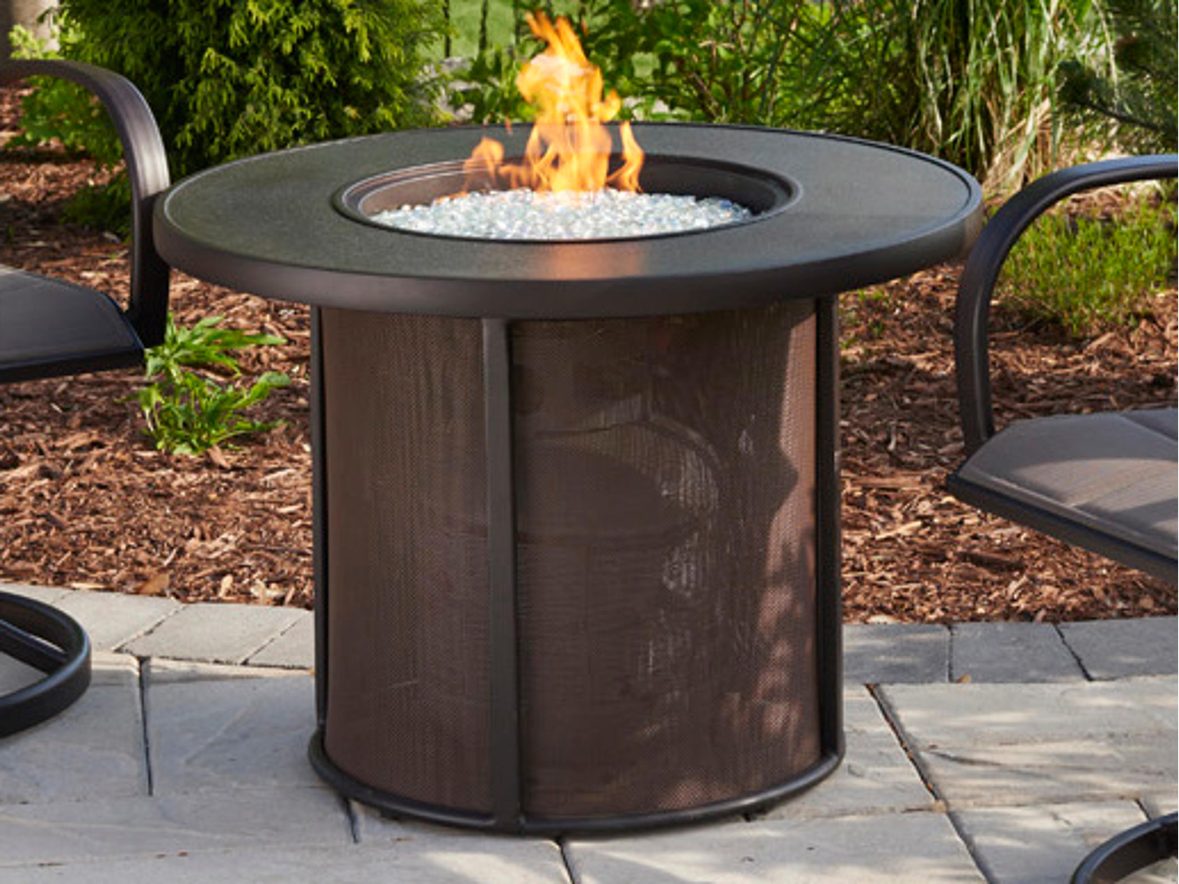 Outdoor Greatroom Stonefire Aluminum Brown Mesh Round Gas Fire Pit Table