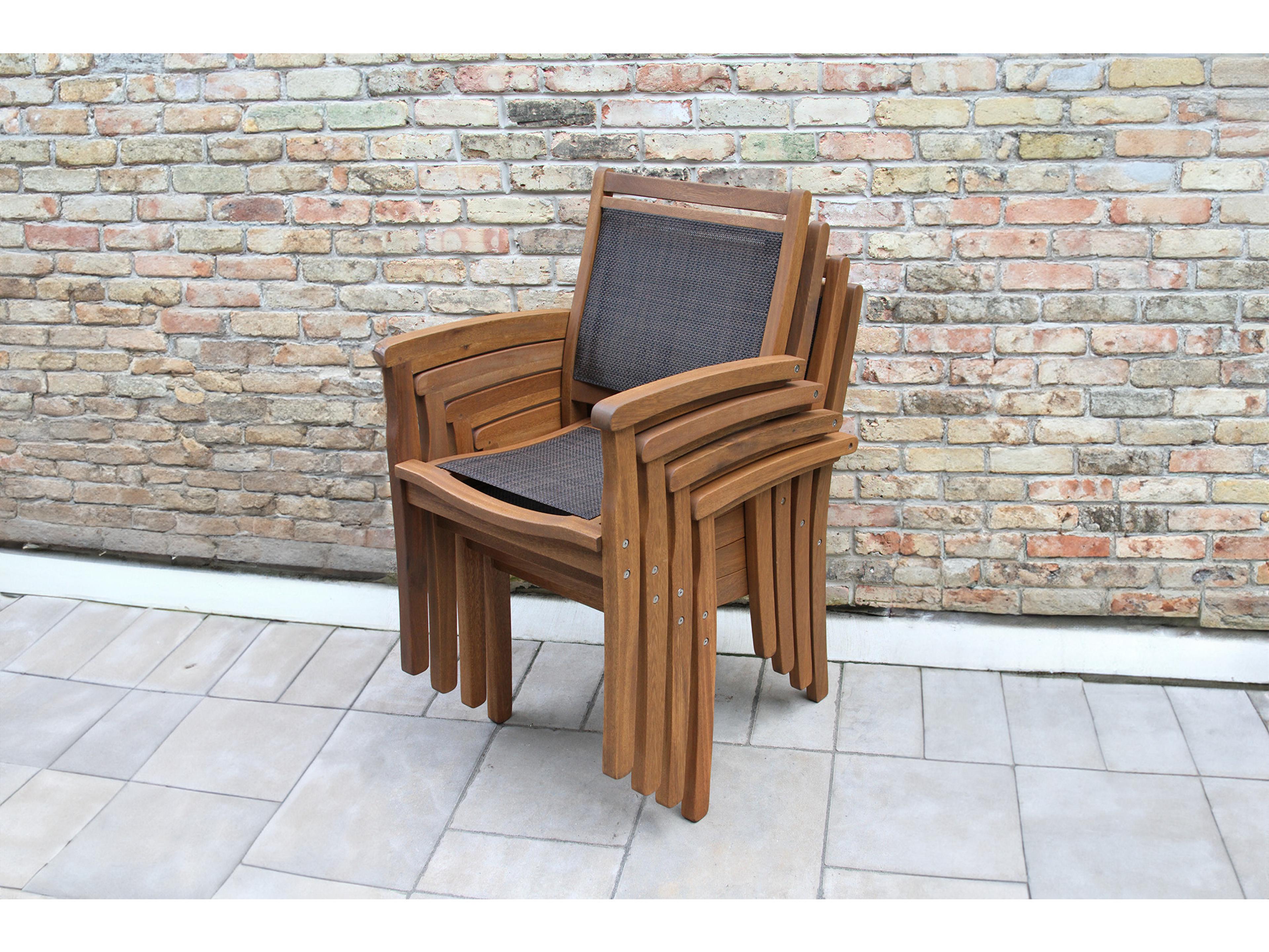 Outdoor Interiors Eucalylptus& Dark Brown Sling Stacking Dining Chair