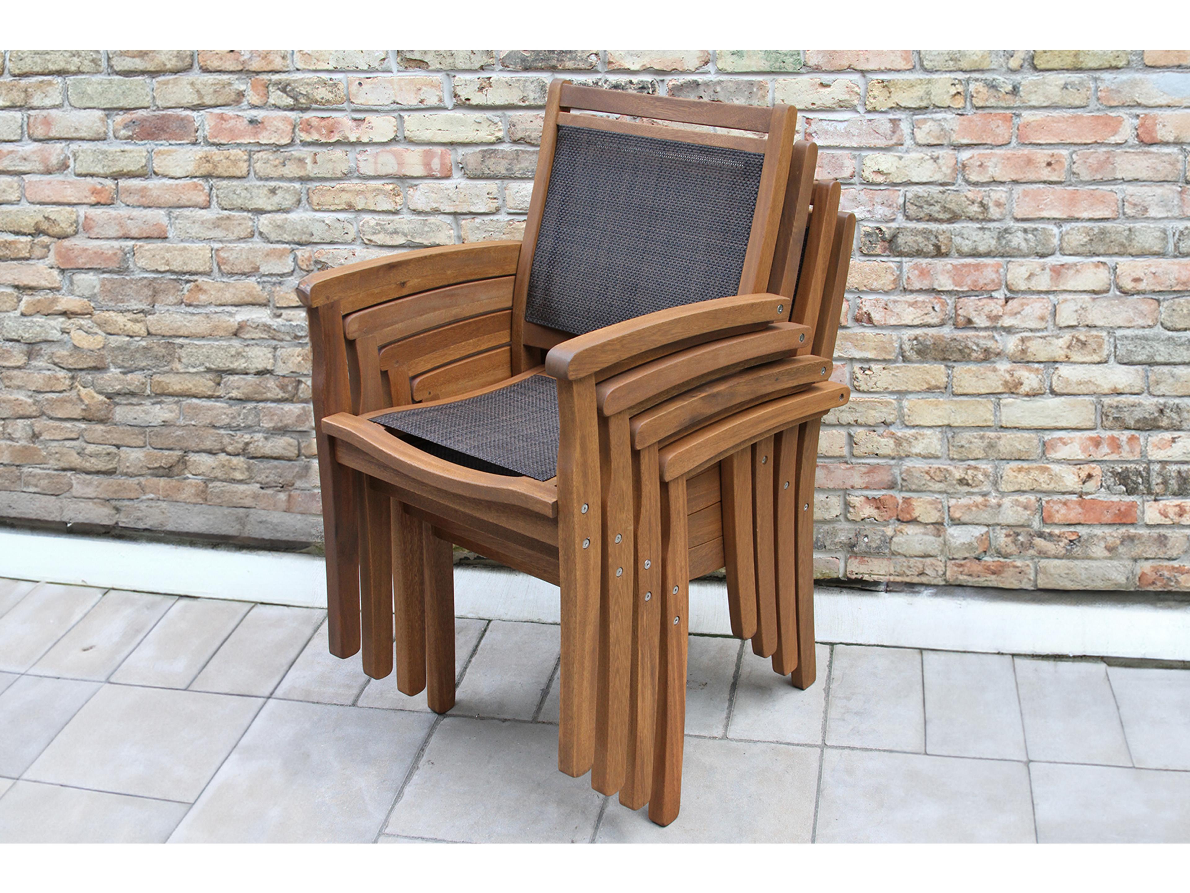 Outdoor Interiors Eucalylptus& Dark Brown Sling Stacking Dining Chair