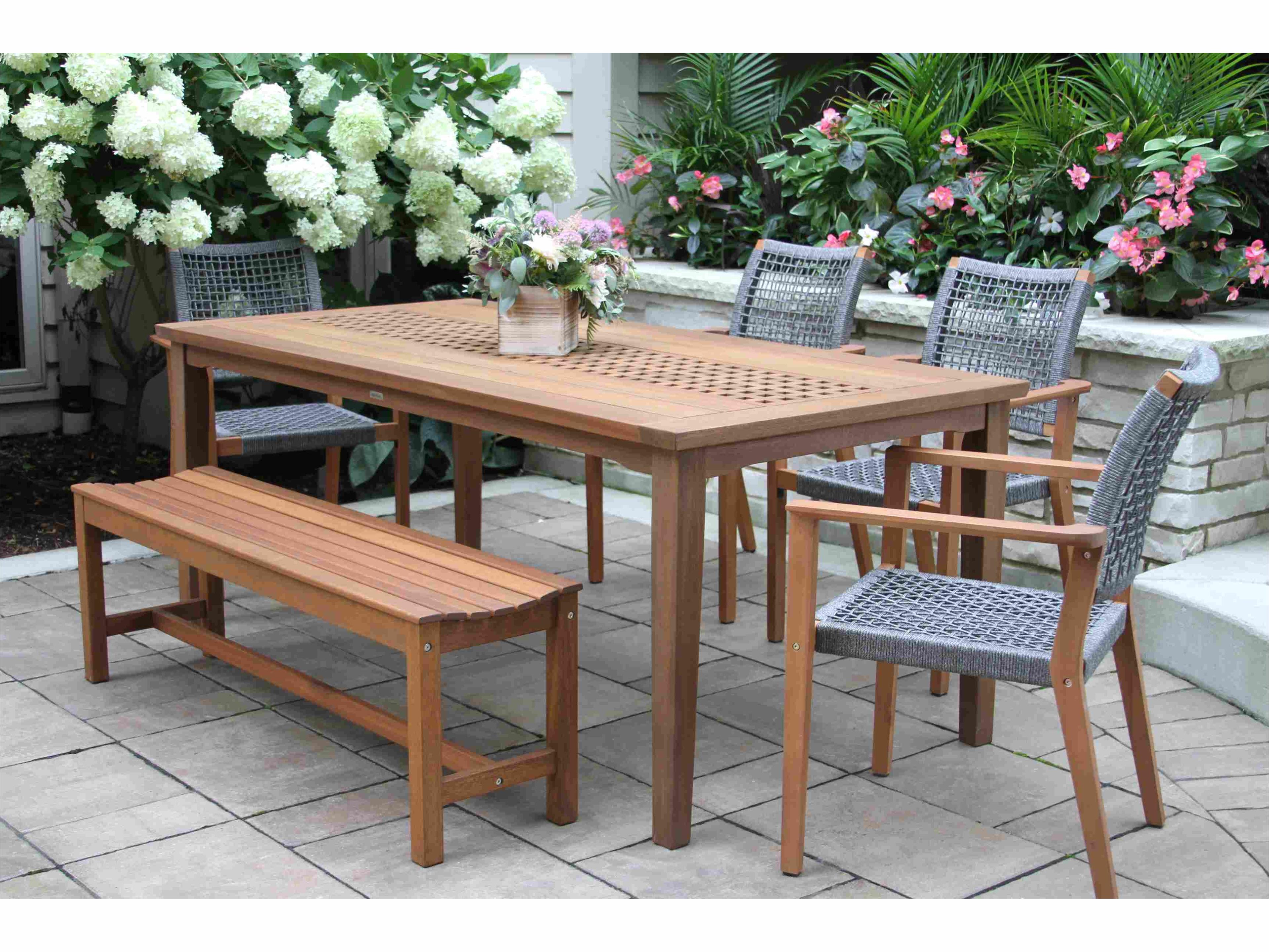 Outdoor Interiors Eucalytpus Rectangle Checkerboard Dining Table, 76" x 38"