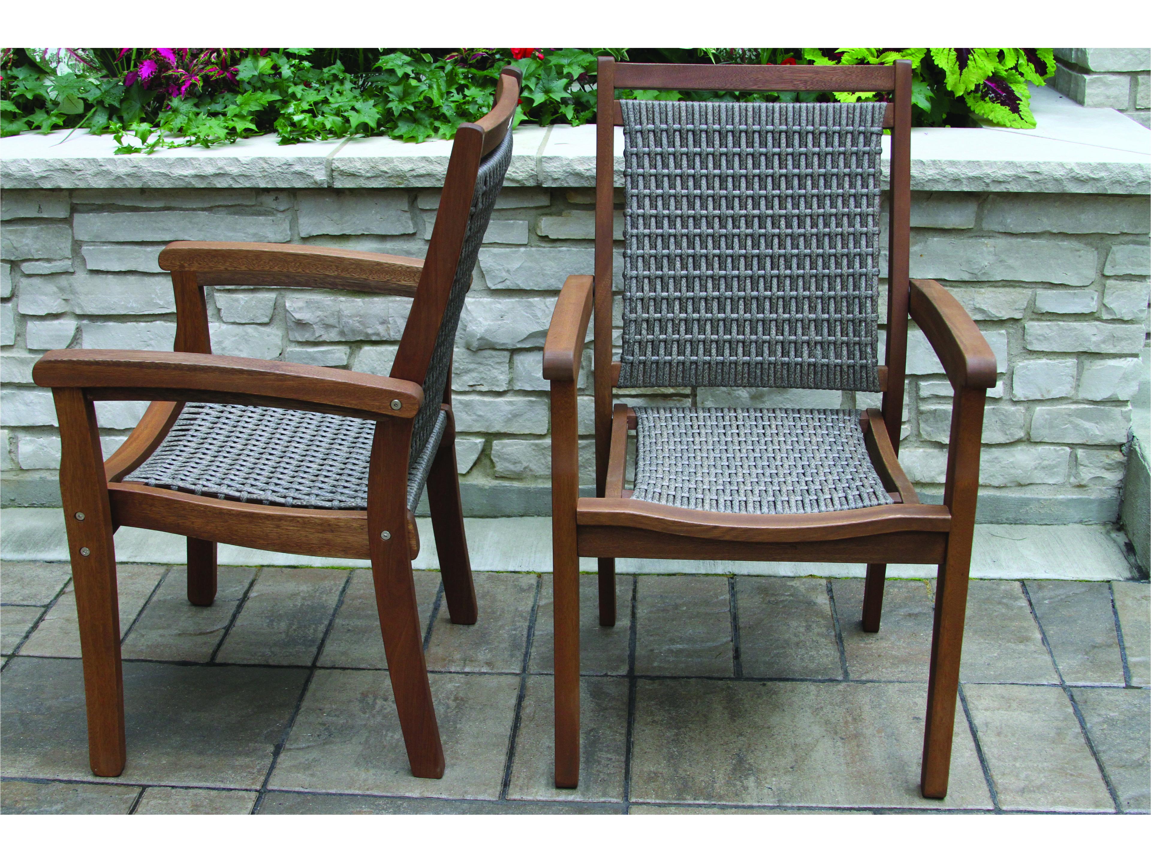 Outdoor Interiors Grey Stackable Wicker & Eucalyptus Arm Chair