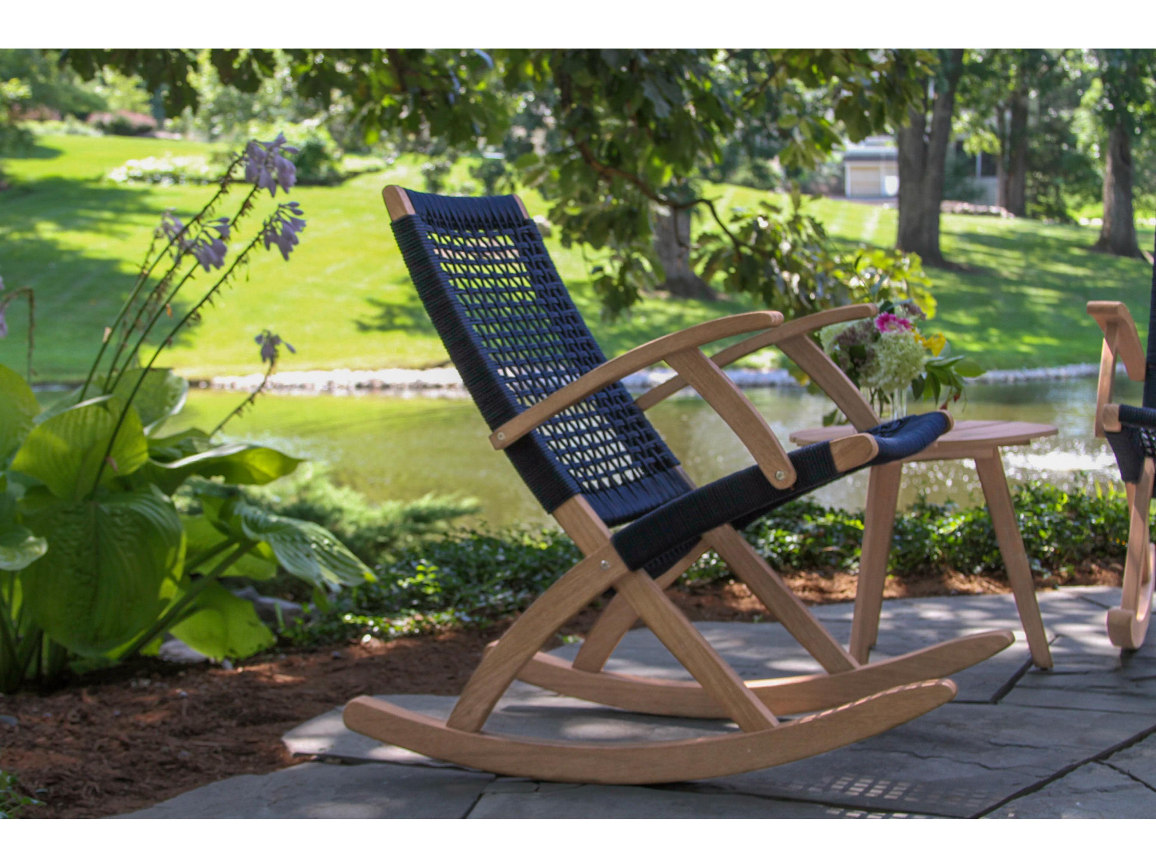 Outdoor Interiors Antique Wash Eucalyptus & Blue Rope Modern Rocking Chair