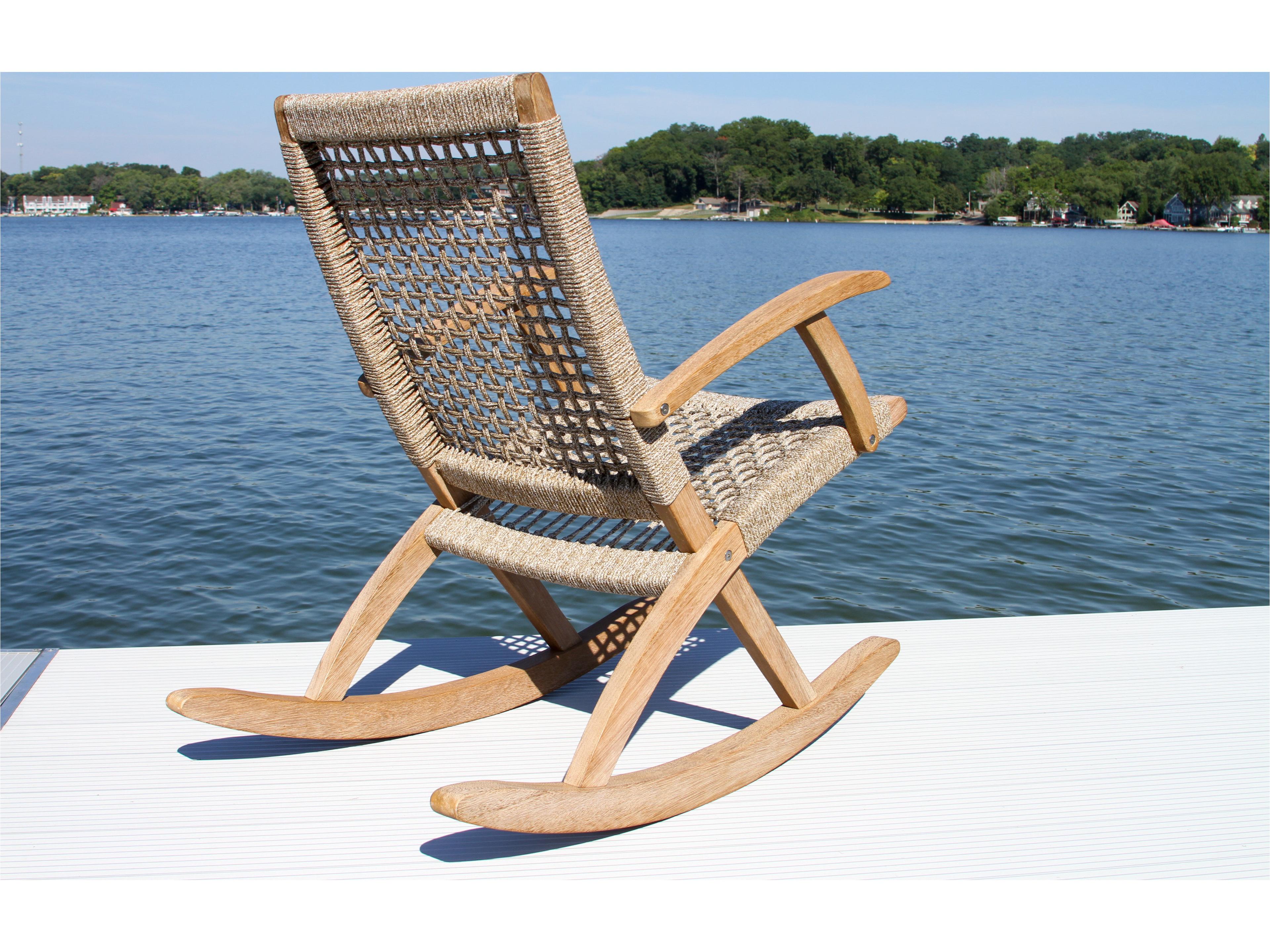 Outdoor Interiors Antique Wash Eucalyptus & Wheat Rope Modern Rocking Chair