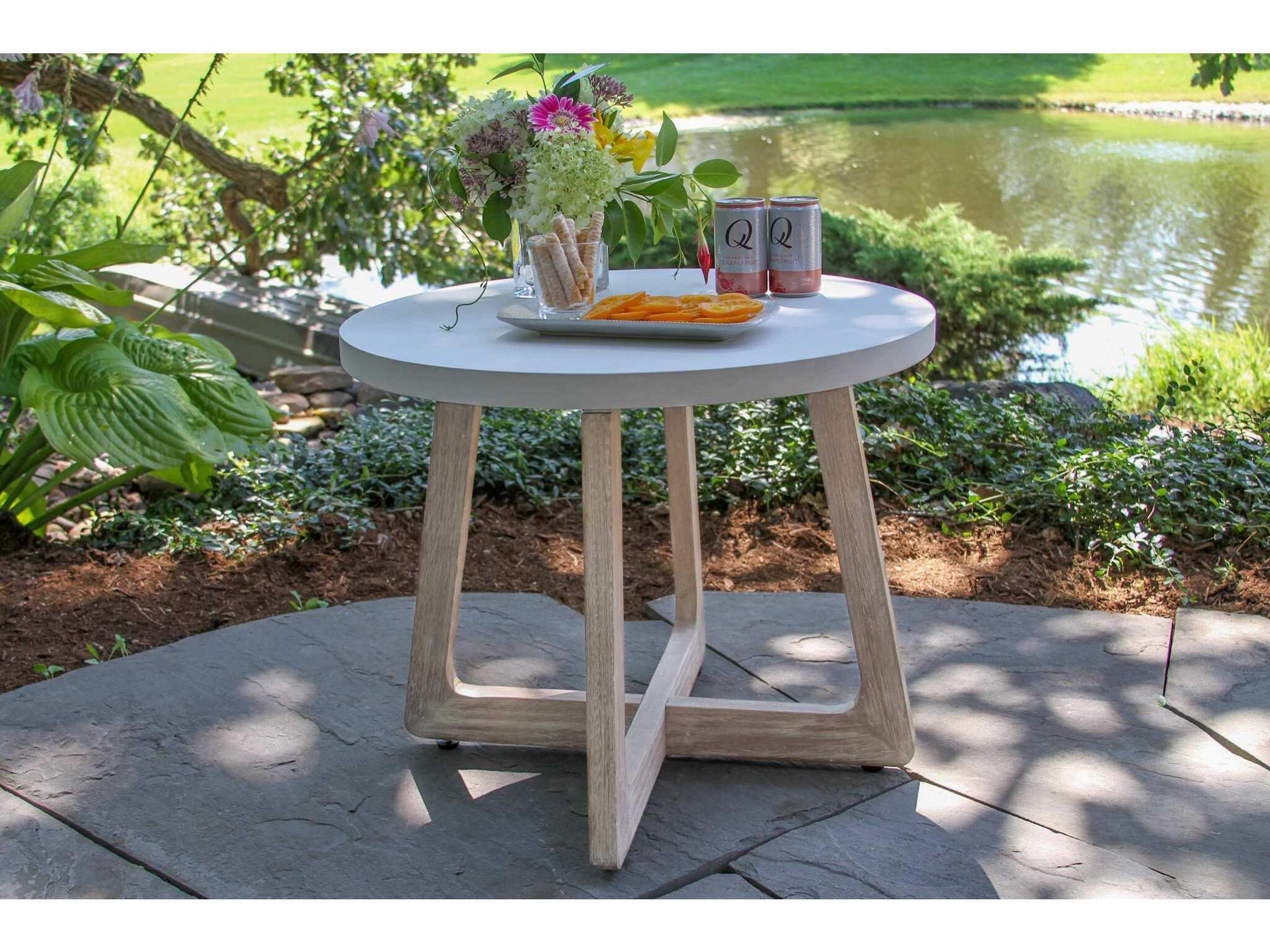 Outdoor Interiors Antique Wash & Ivory Compsoite Accent Table, 24" Dia