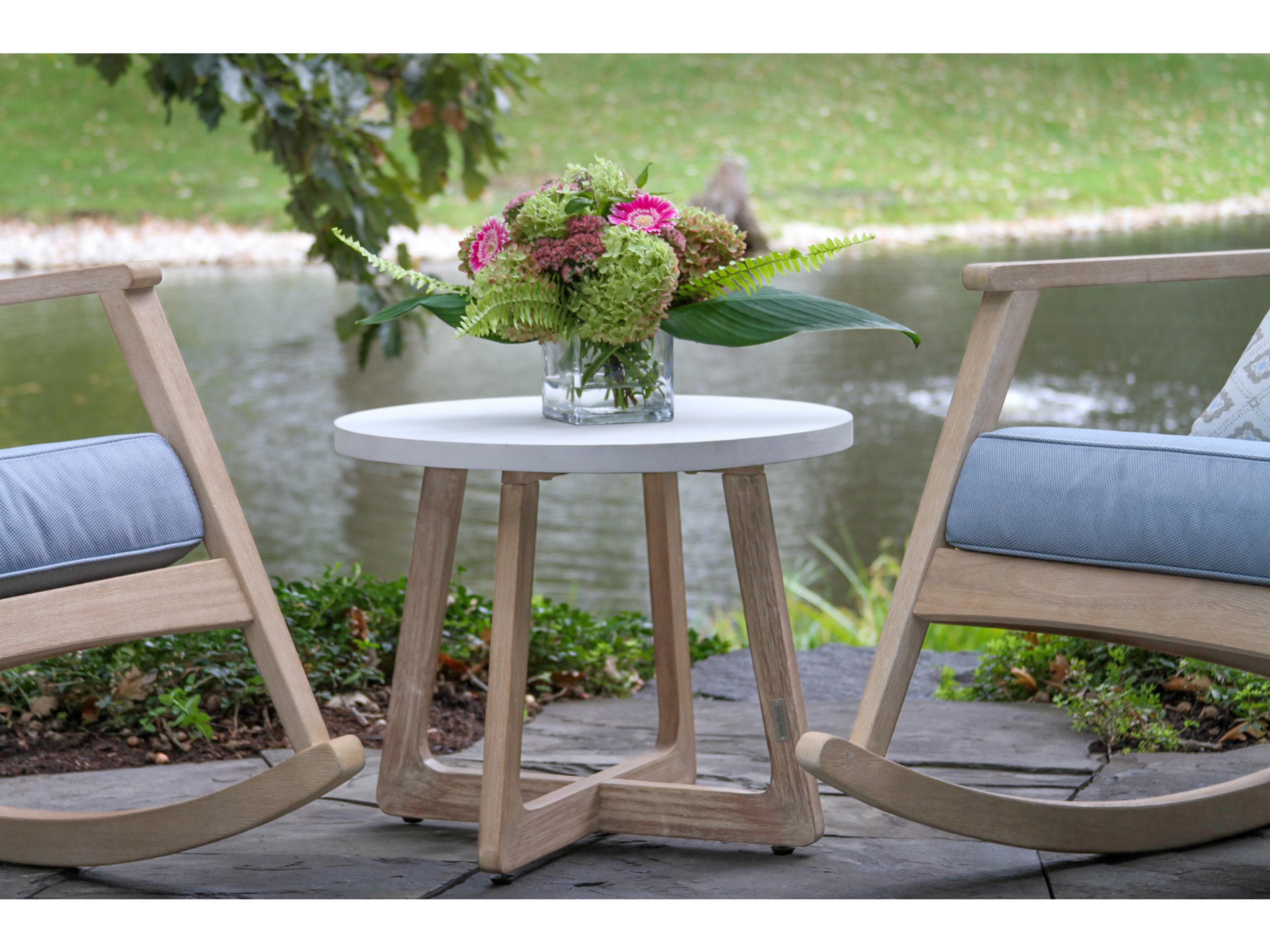 Outdoor Interiors Antique Wash & Ivory Compsoite Accent Table, 24" Dia