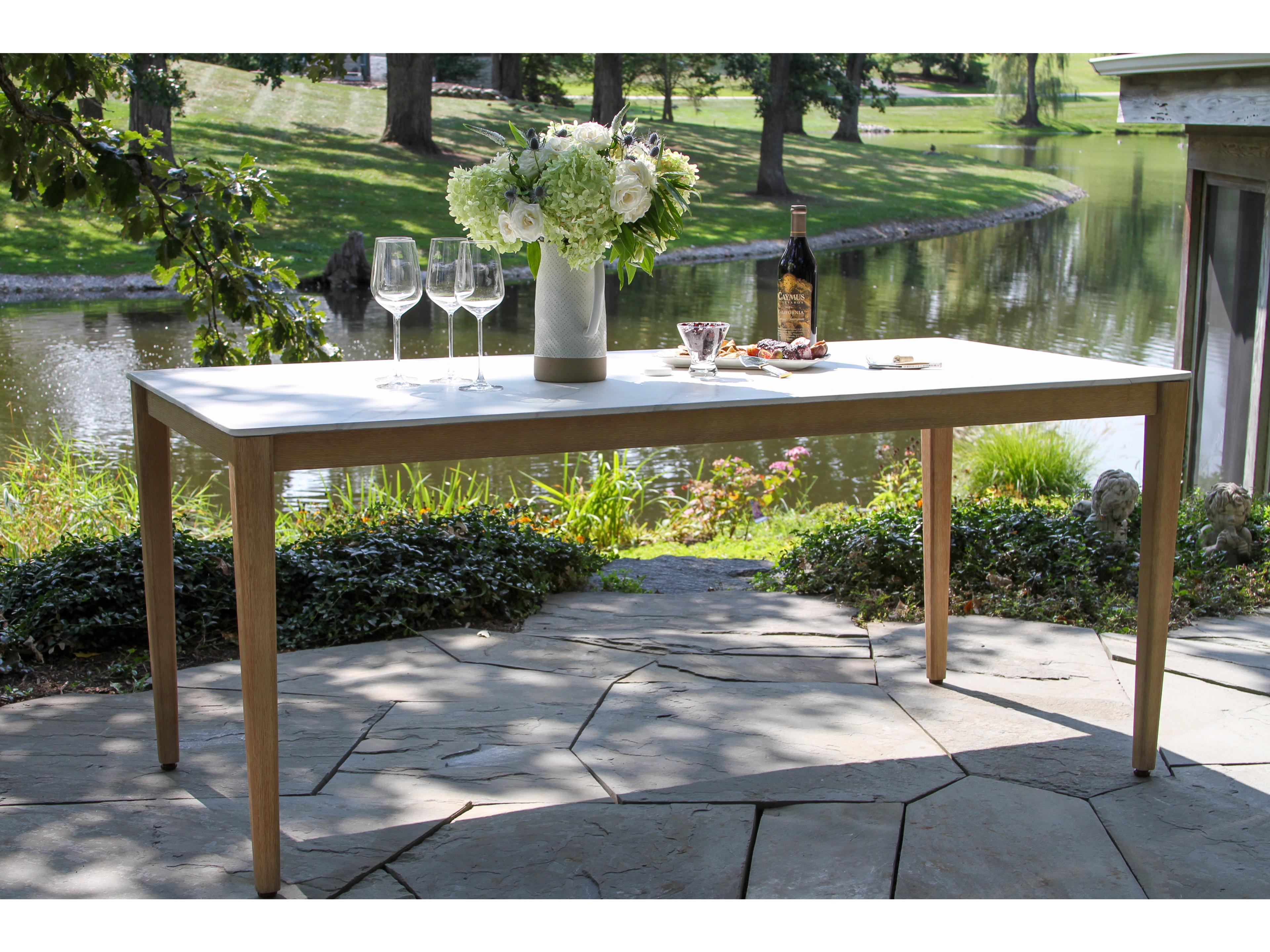 Outdoor Interiors Antique Wash Eucalyptus & White Marble Composite Dining Table, 72" x 36"