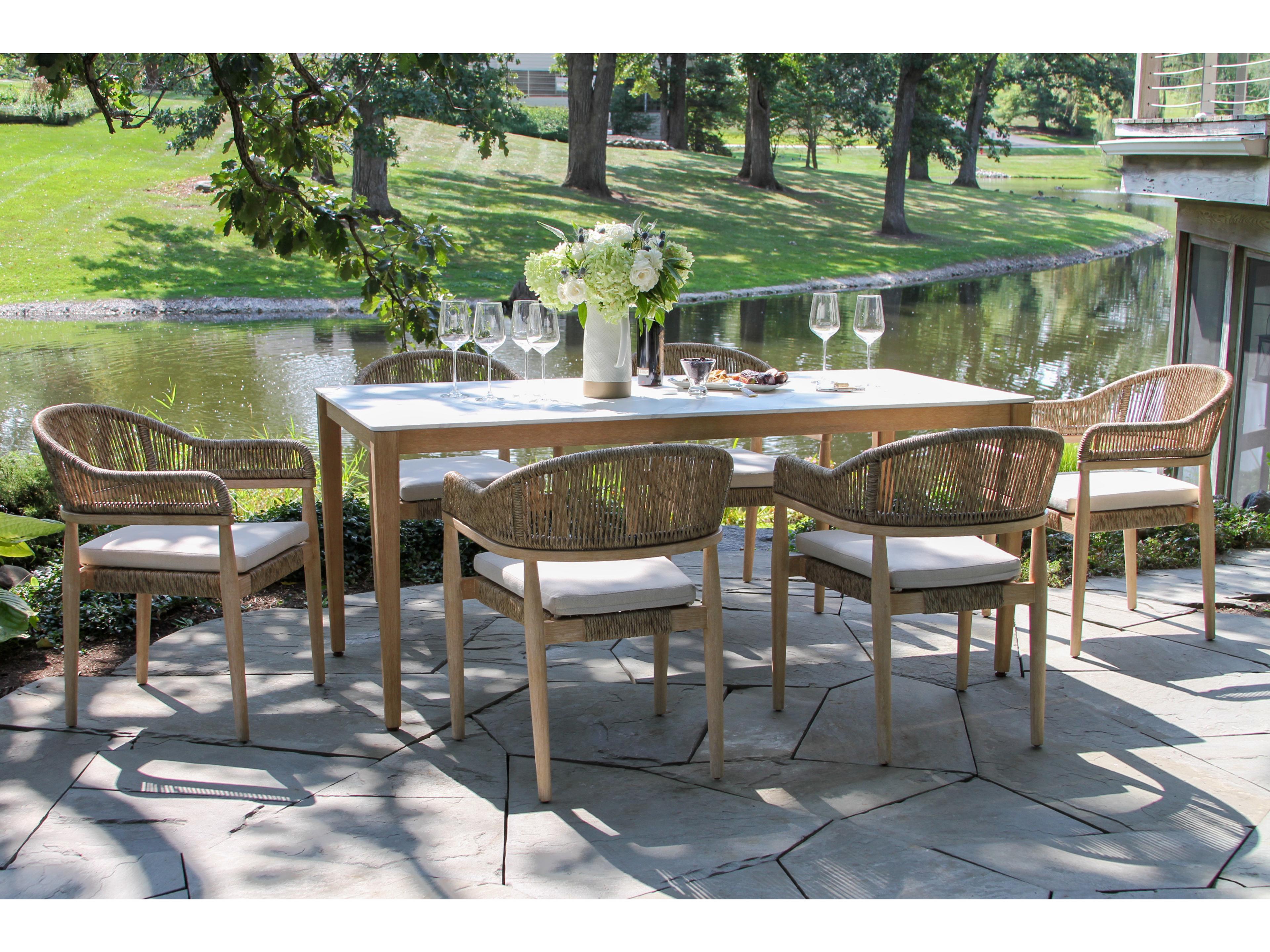 Outdoor Interiors Antique Wash Eucalyptus & White Marble Composite Dining Table, 72" x 36"