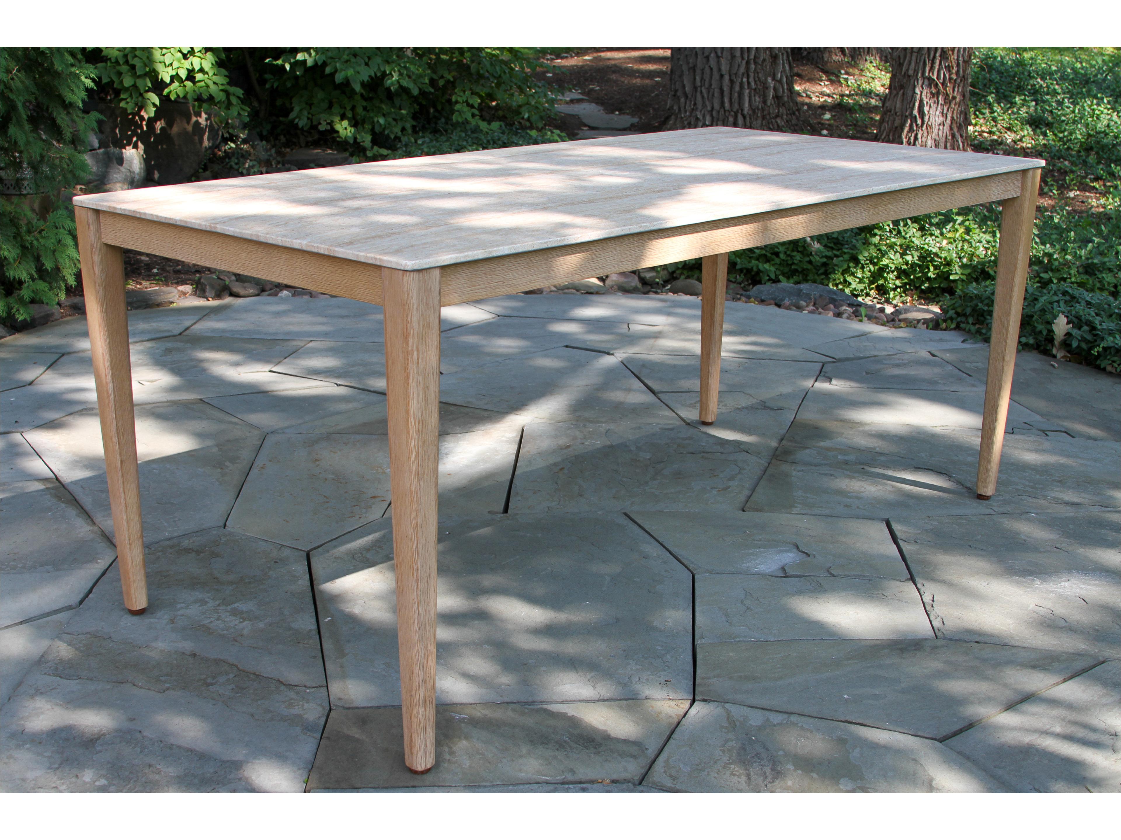 Outdoor Interiors Antique Wash Eucalyptus & Travertine Composite Dining Table, 72" x 36"