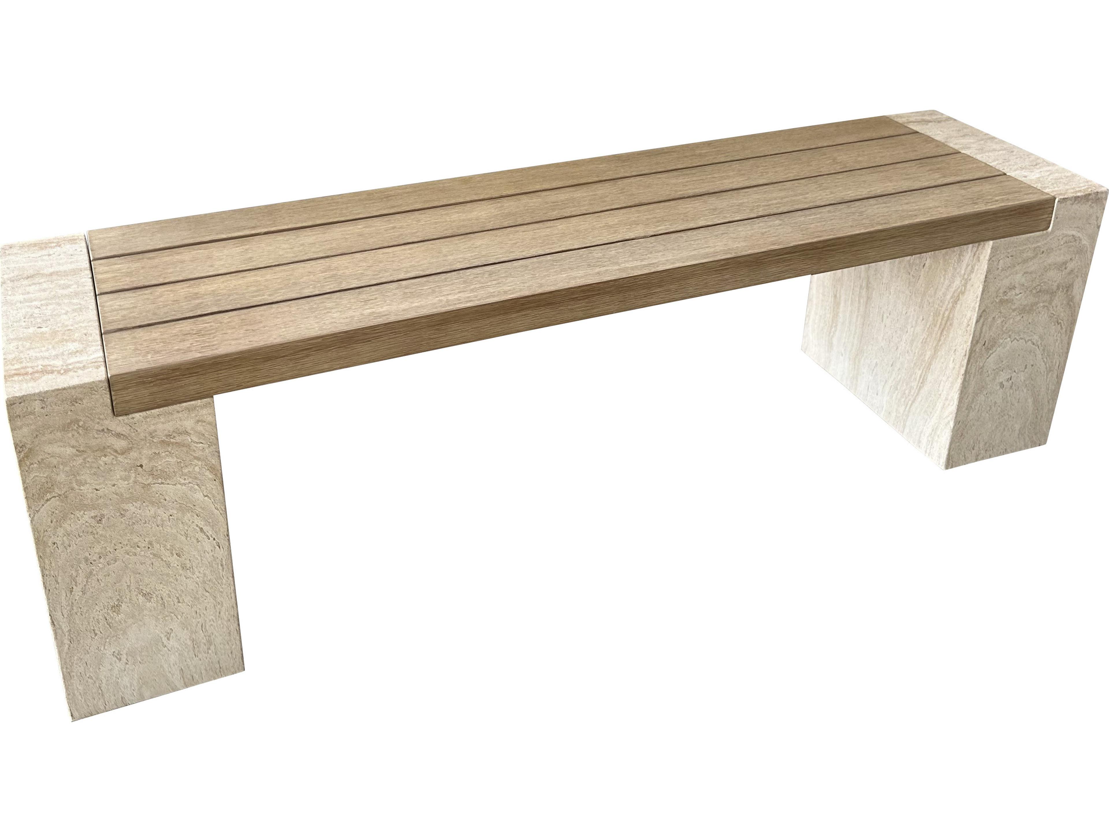 Antique Wash Eucalyptus & Travertine Composite Bench