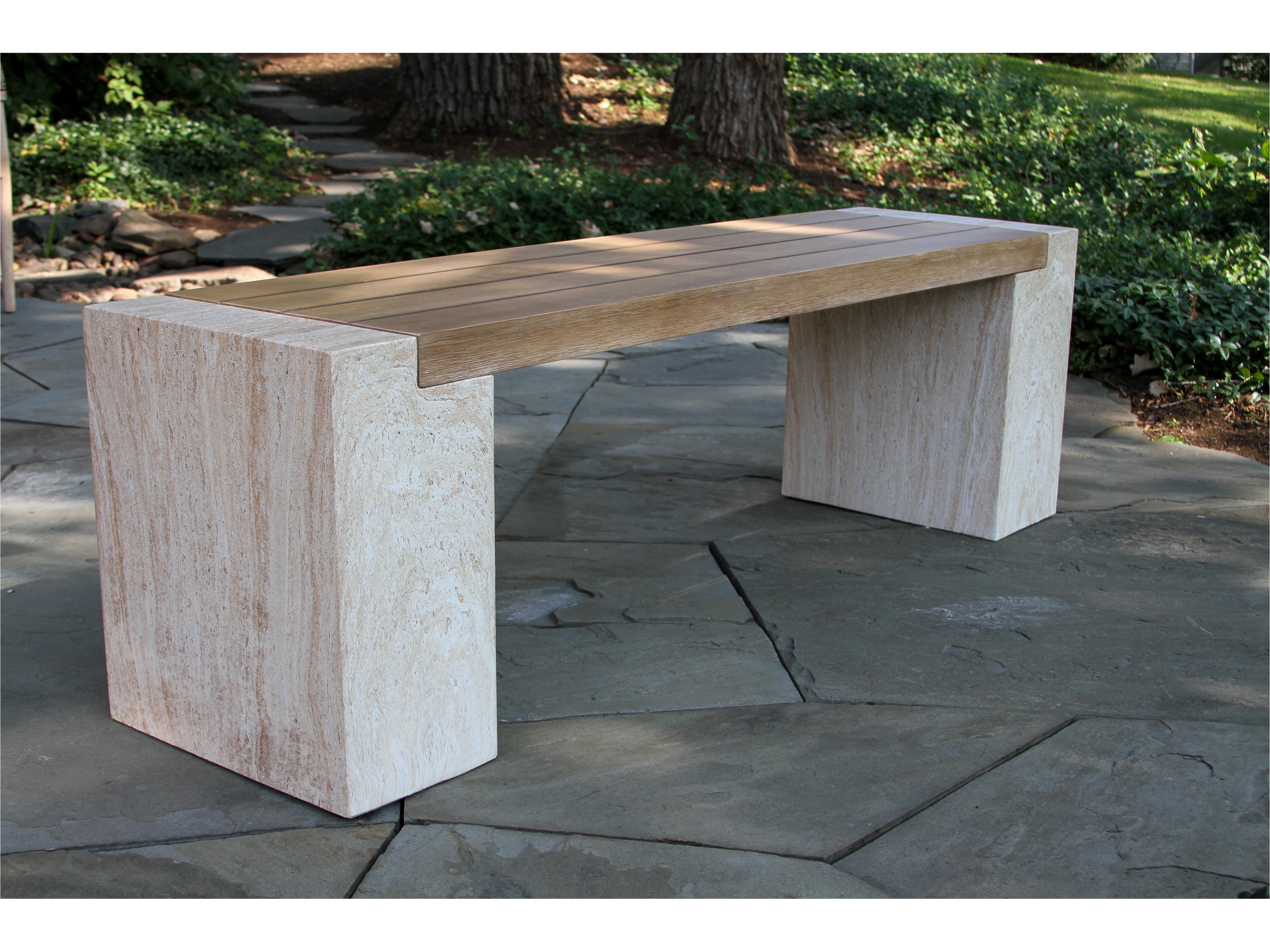 Outdoor Interiors Antique Wash Eucalyptus & Travertine Composite Bench