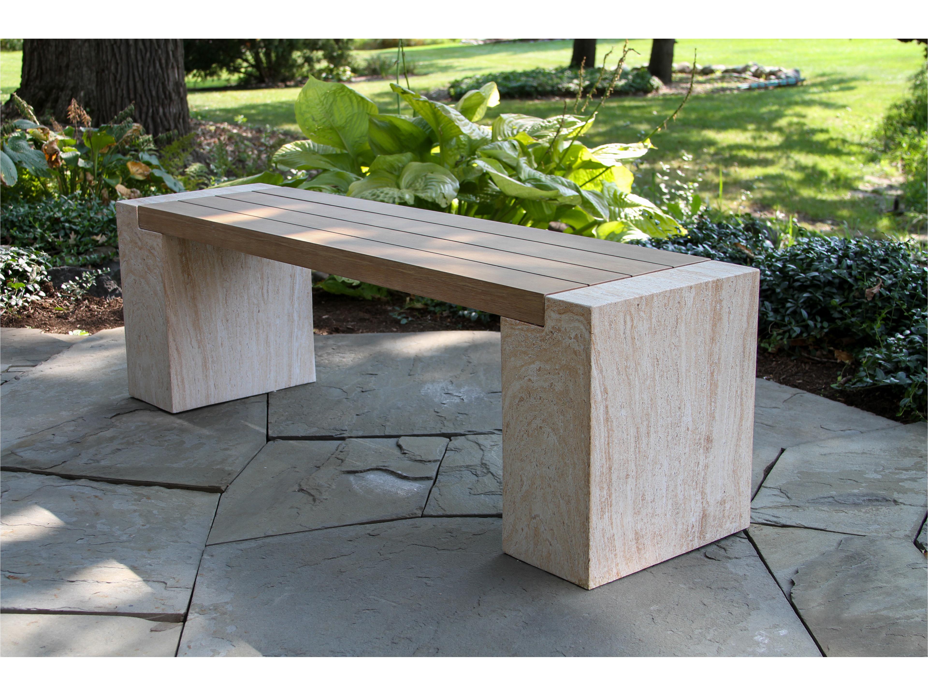Outdoor Interiors Antique Wash Eucalyptus & Travertine Composite Bench