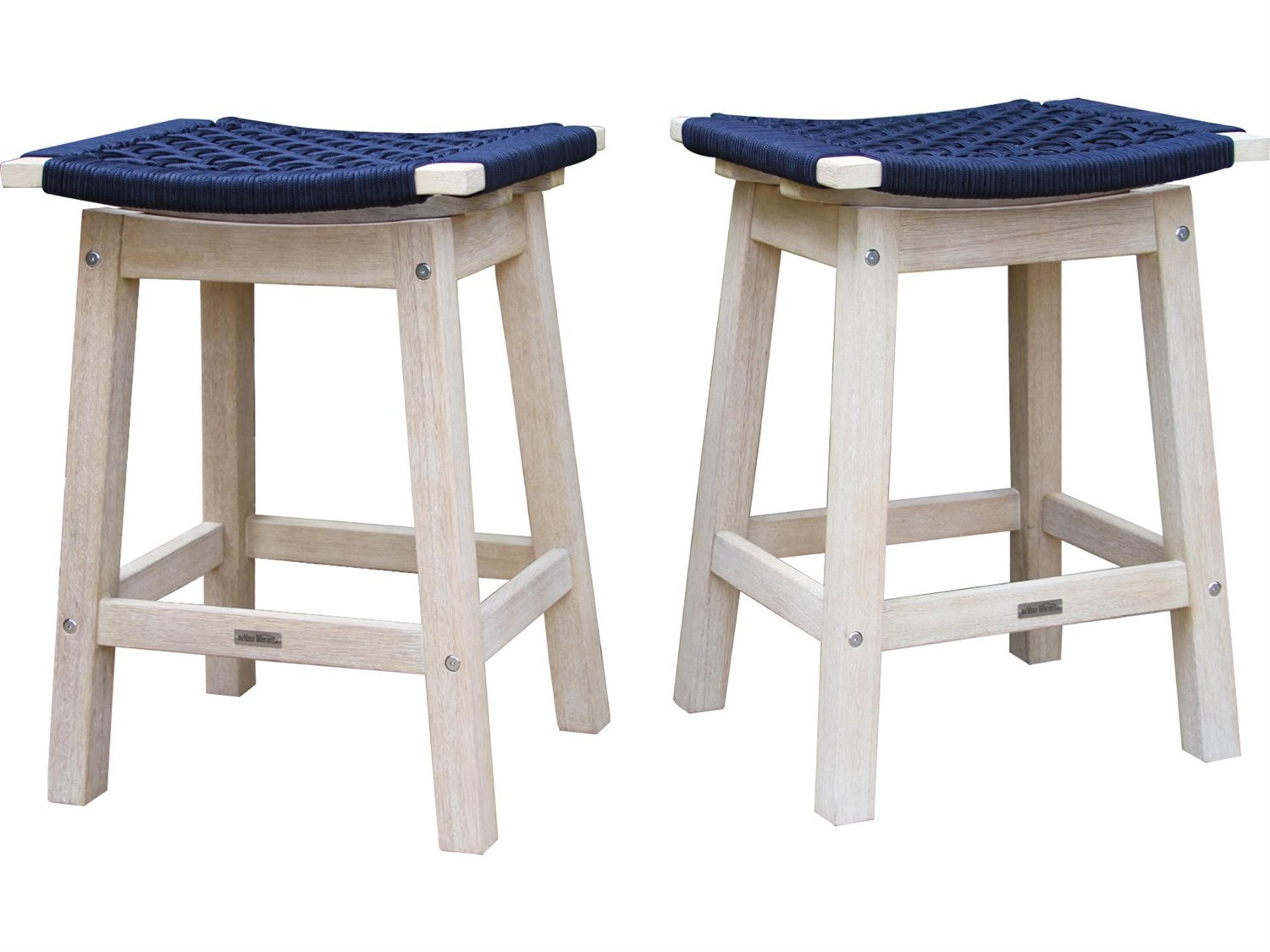 Outdoor Interiors Antique Wash Eucalyptus & Blue Rope Counter Heigh Stool