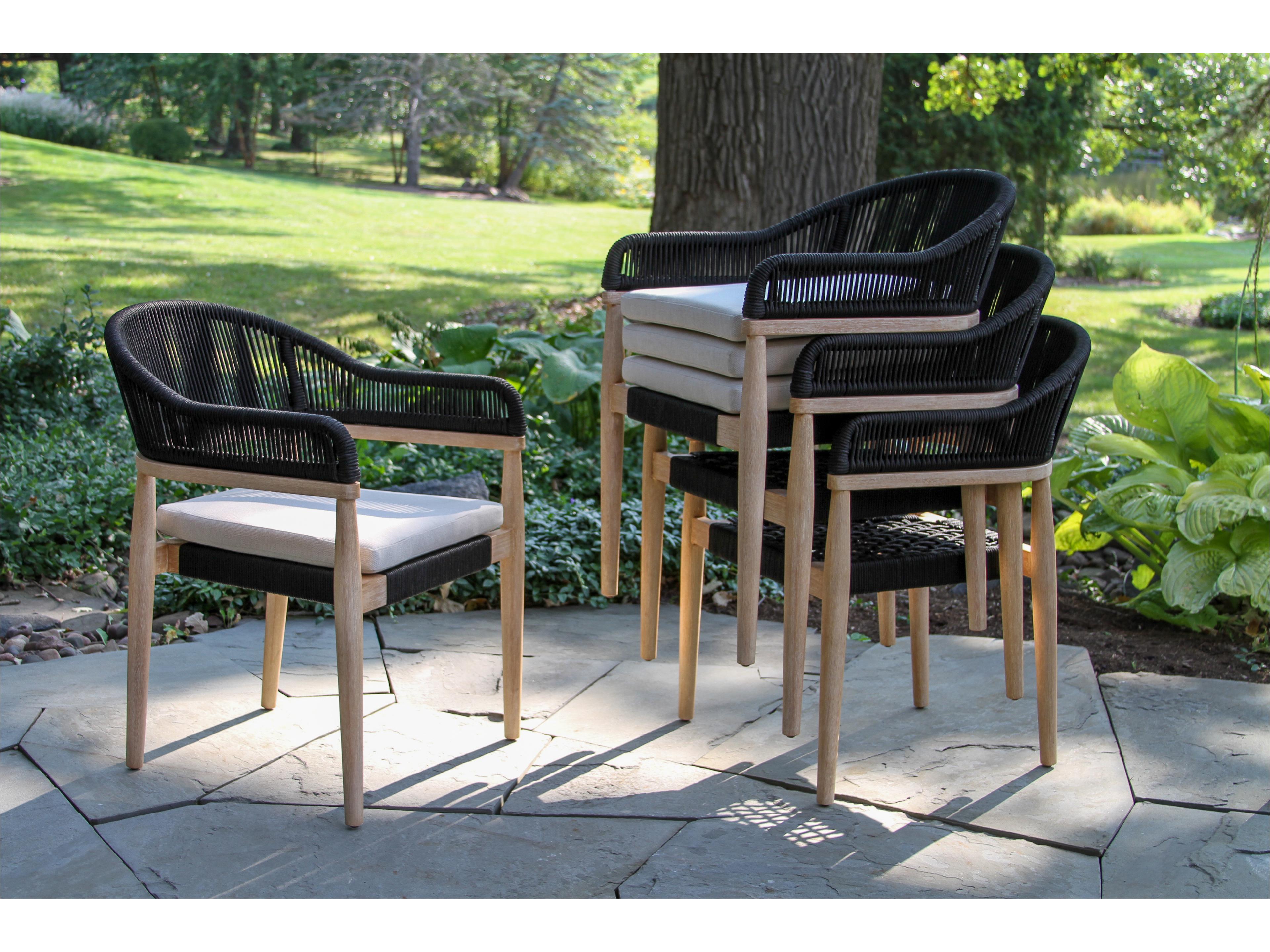 Outdoor Interiors Antique Wash Eucalyptus & Black Rope Stacking Dining Chair (Price Includes Two)