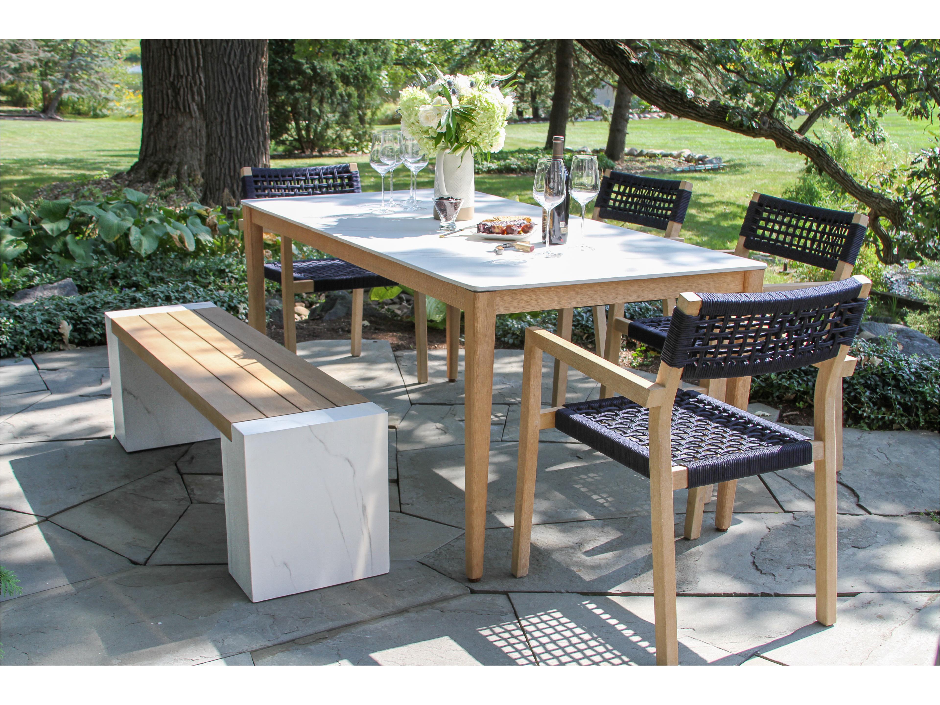 Outdoor Interiors Antique Wash Eucalyptus & Blue Rope Stacking Dining Chair (Price Includes Four)