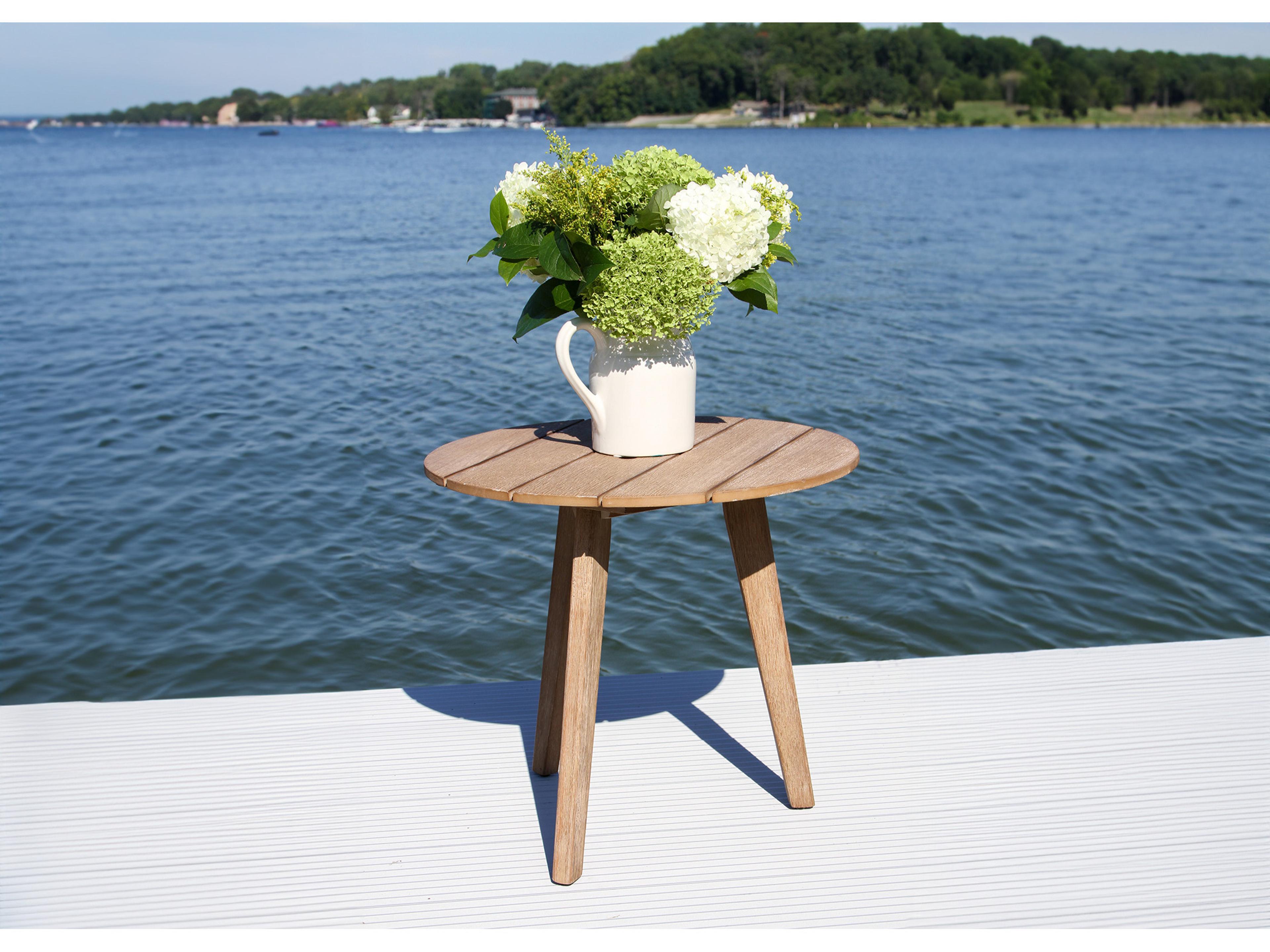 Outdoor Interiors Antique Wash Eucalyptus Accent Table, 20" Dia.