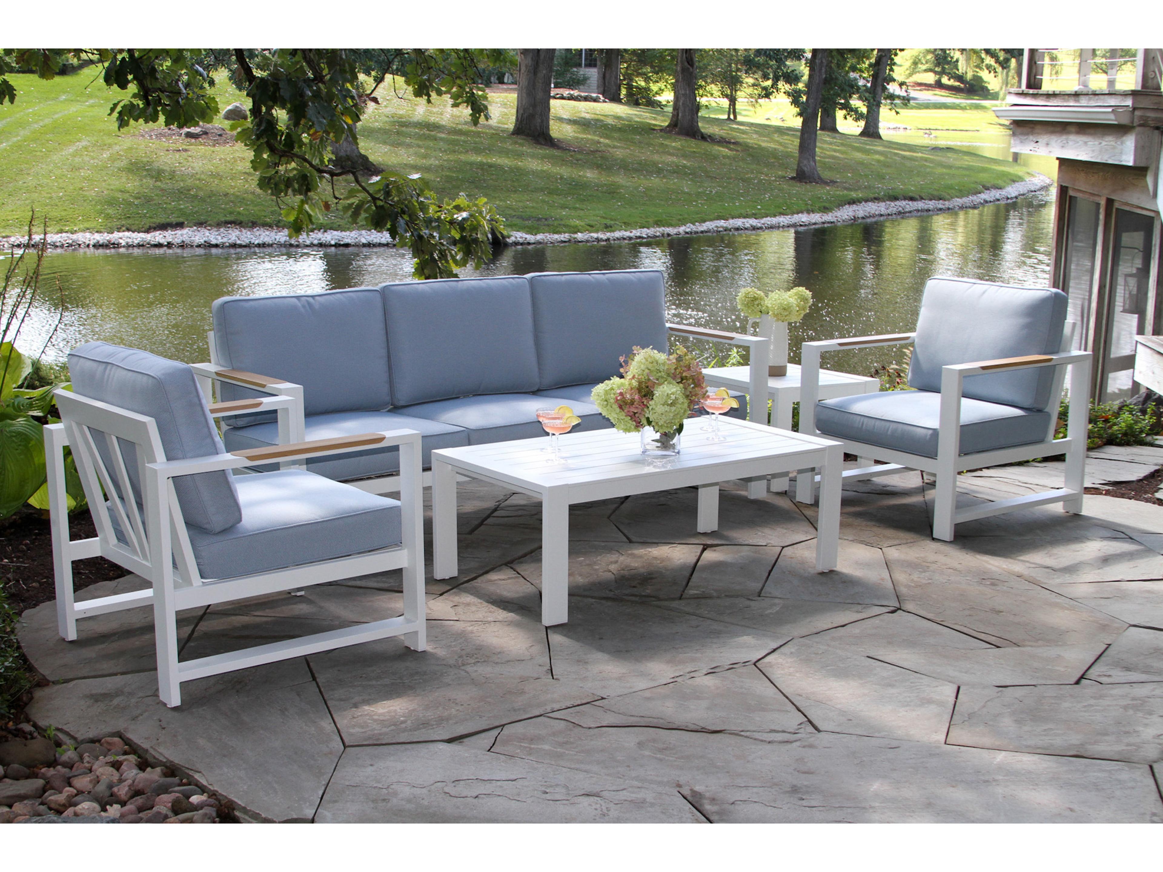 Outdoor Interiors Sienna White Aluminum Coffee Table, 47" x 25"
