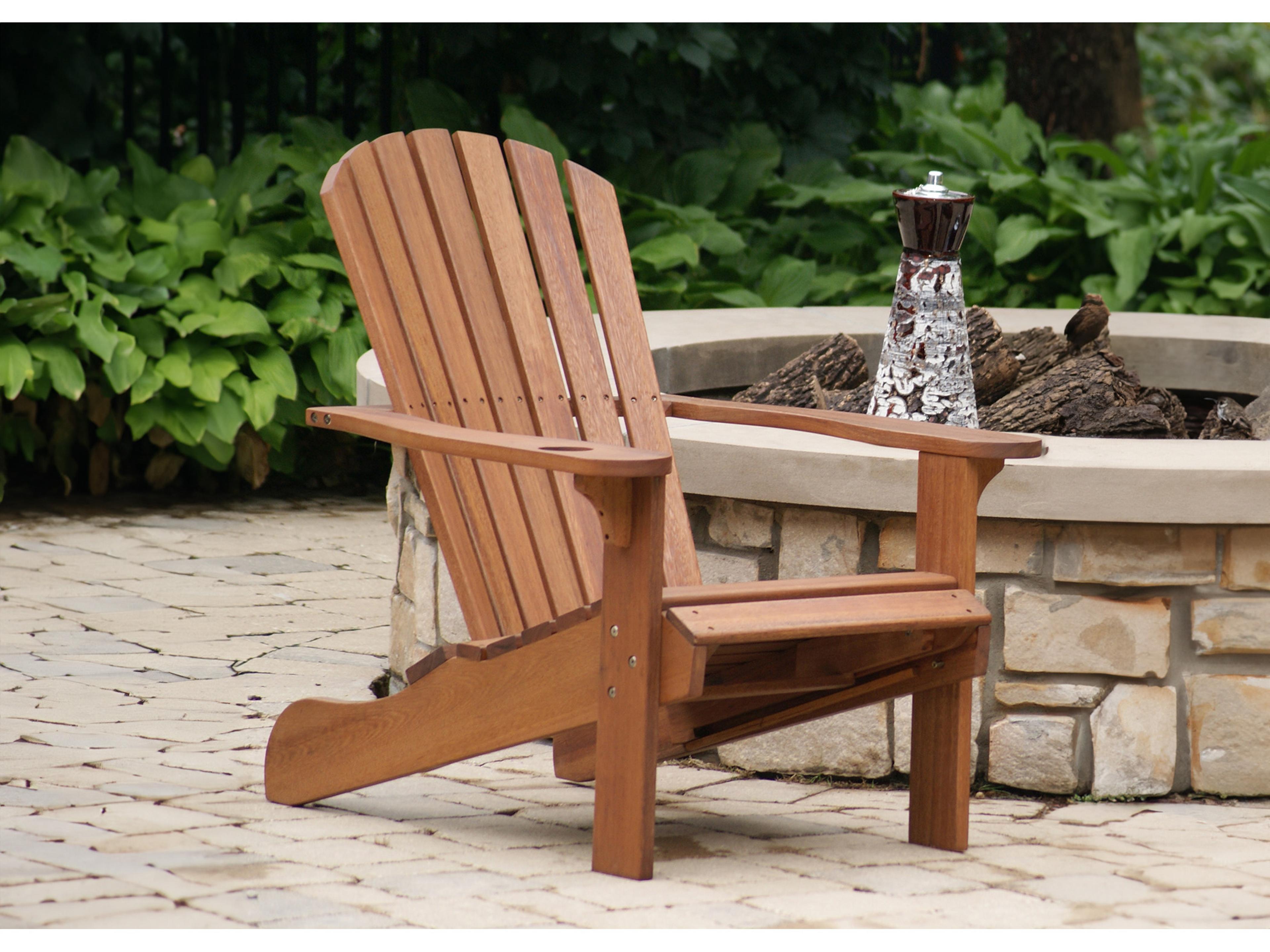 Outdoor Interiors Eucalyptus Adirondack Chair with Built-In Ottoman