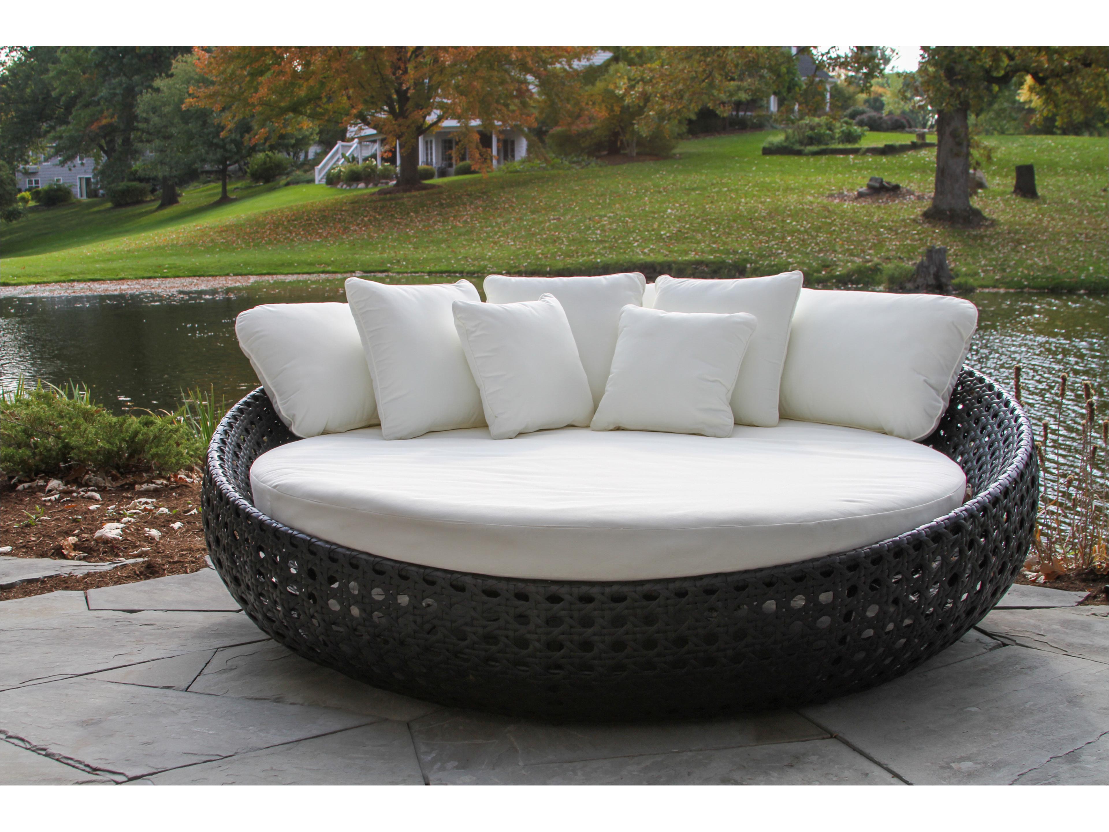 Outdoor Interiors Black Wicker Daybed w Sunbrella, 82.5" Dia.