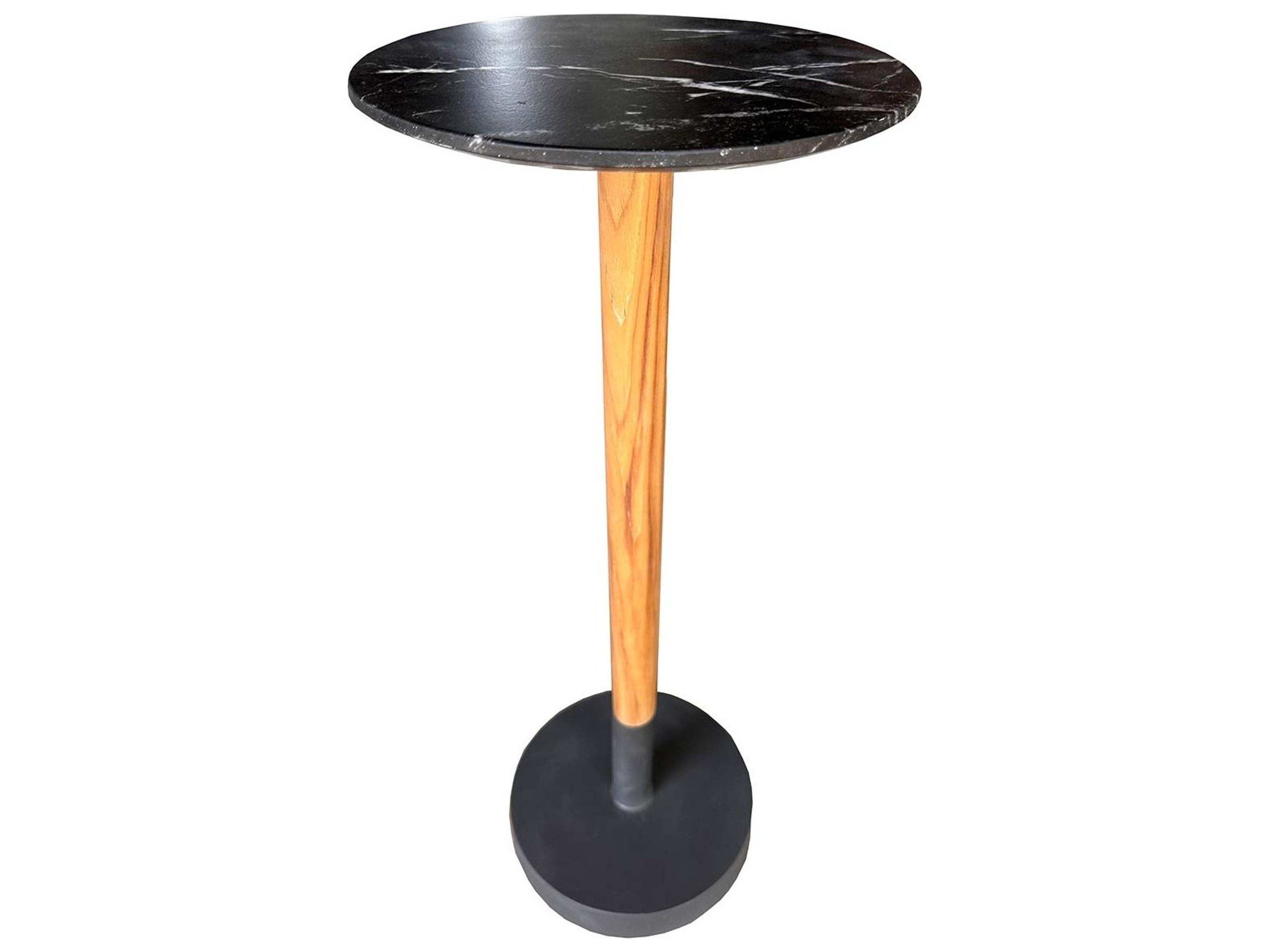Teak & Black Marble Composite Cocktail Table, 10" Dia