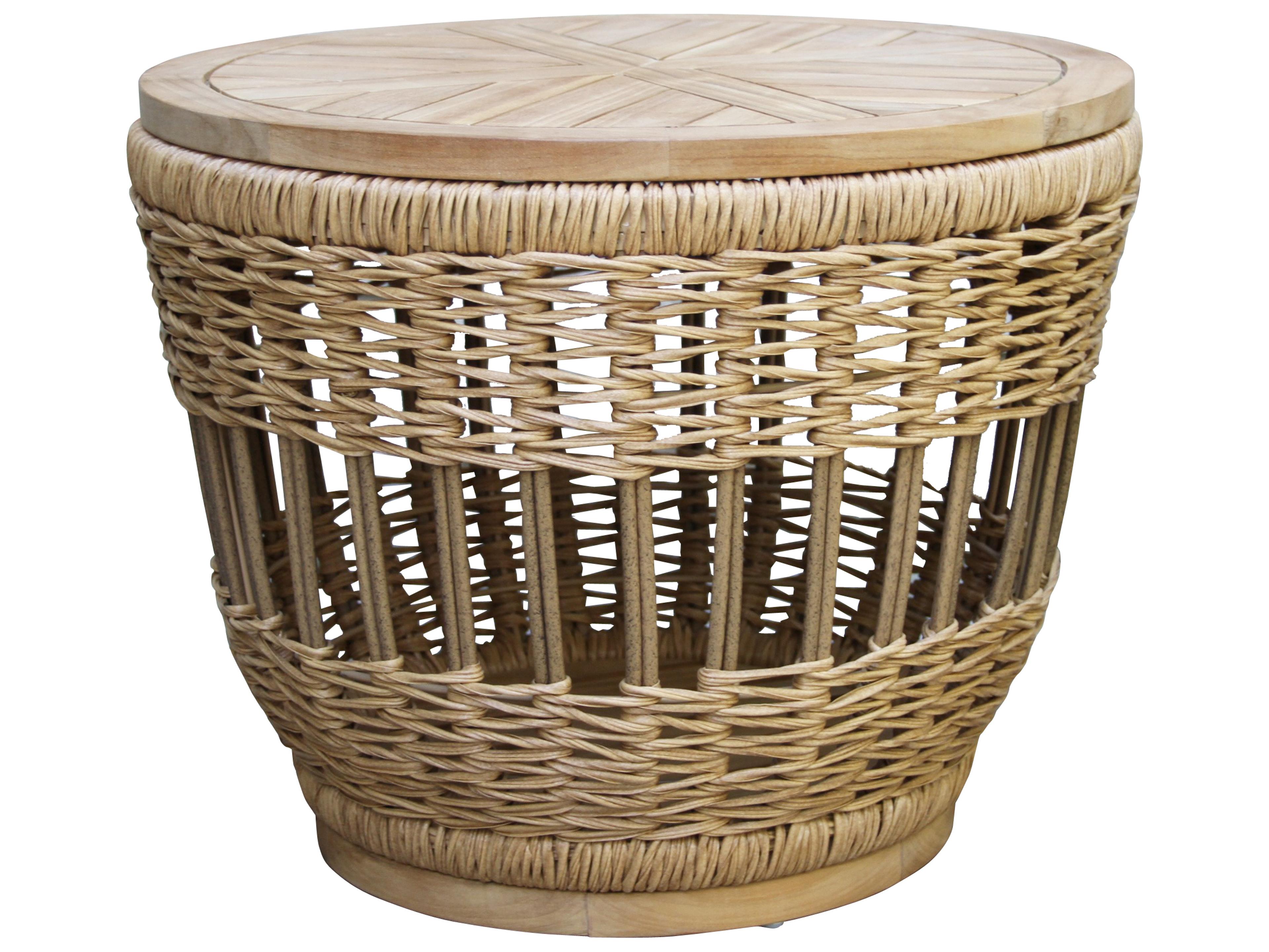 Bohemian Teak & Wicker Storage Accent Table, 24" Dia.
