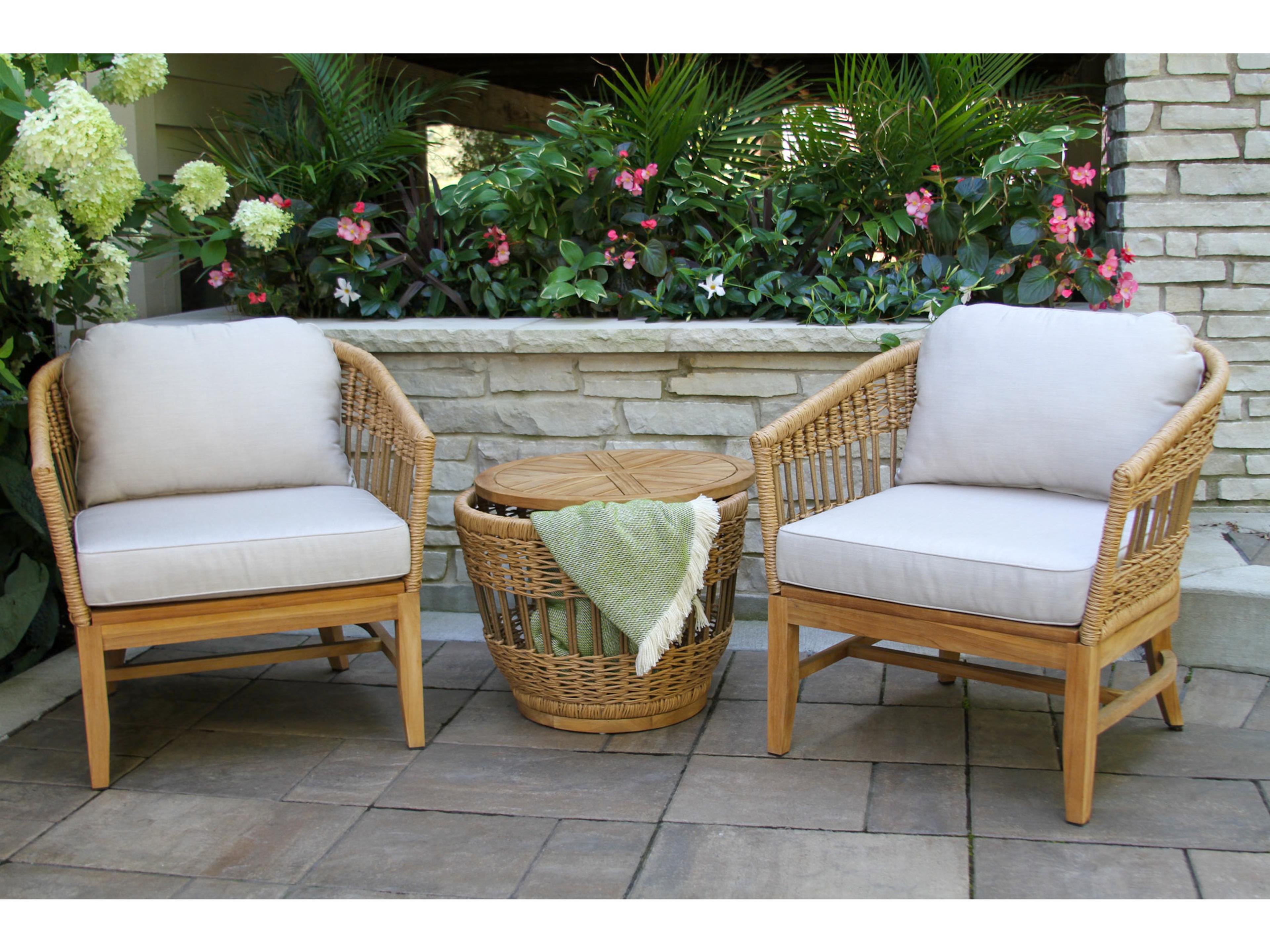 Outdoor Interiors Bohemian Teak & Wicker Storage Accent Table, 24" Dia.