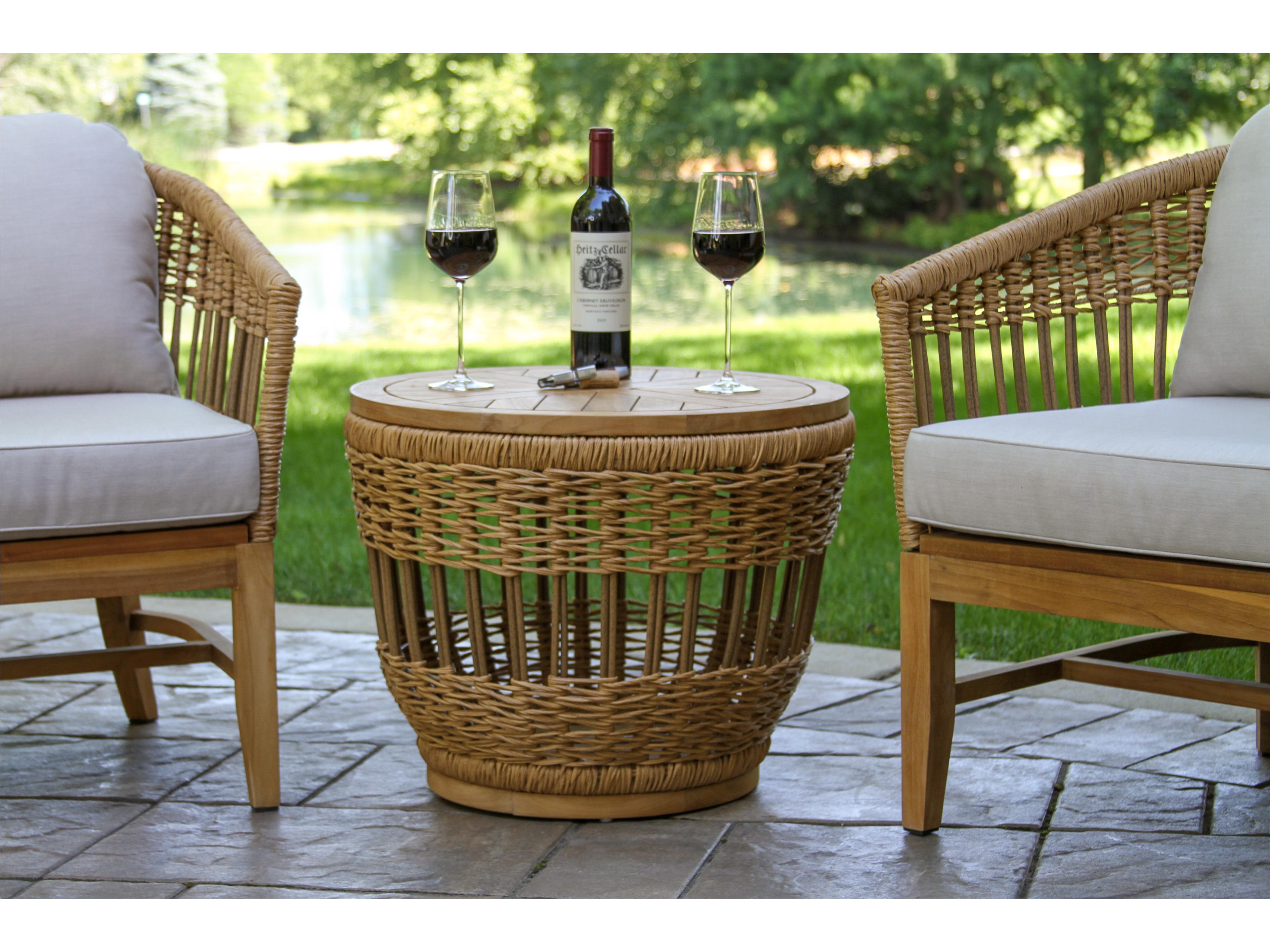 Outdoor Interiors Bohemian Teak & Wicker Storage Accent Table, 24" Dia.