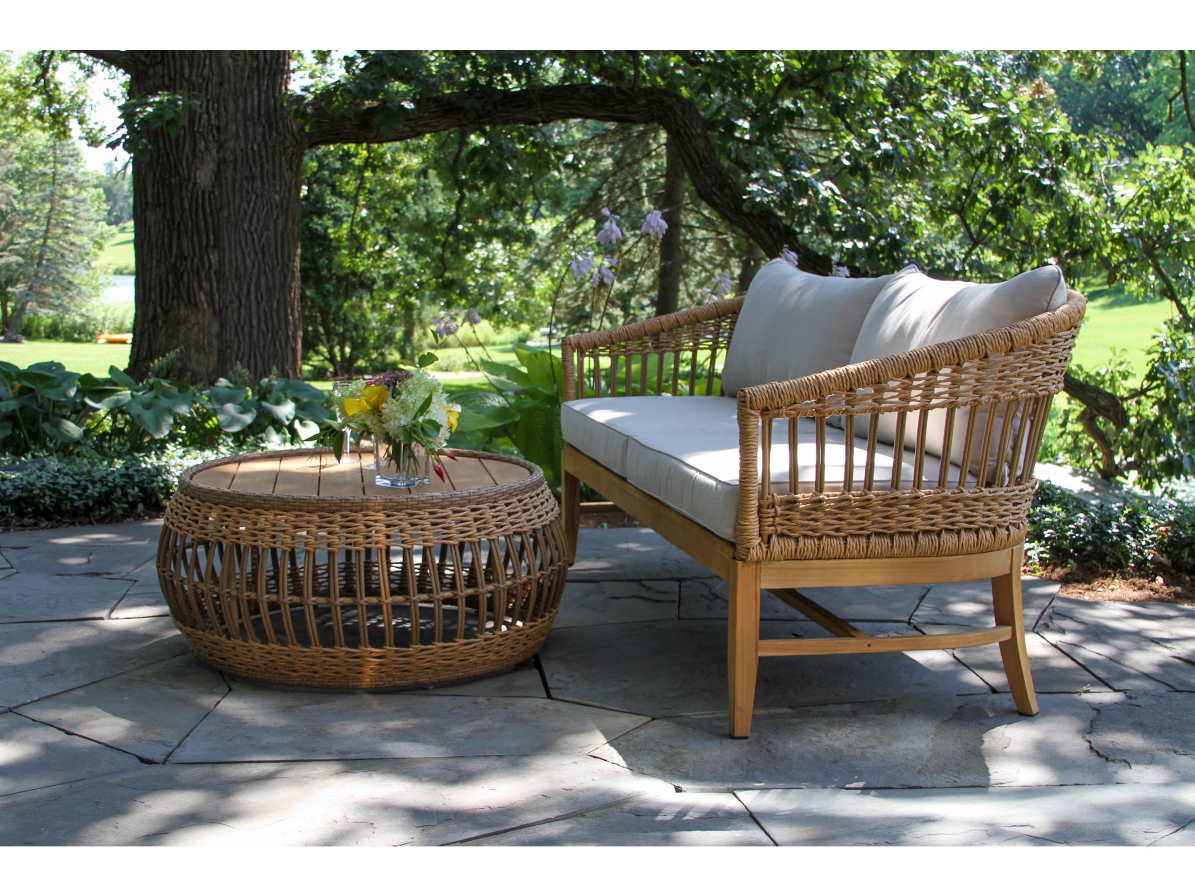Outdoor Interiors Bohemian Teak & Wicker Coffee Table, 33" Dia.