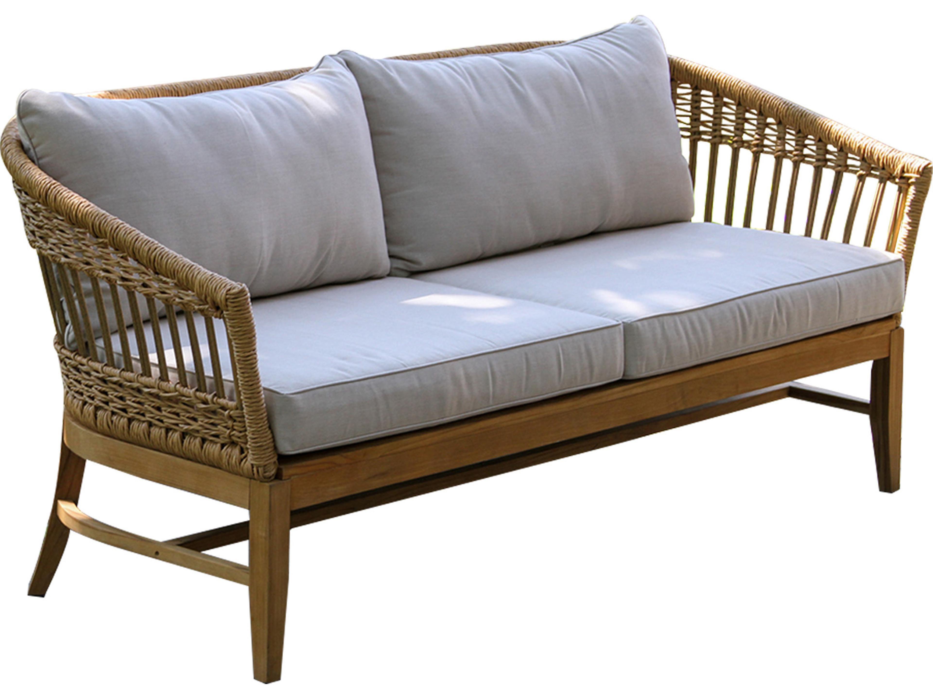 Bohemian Teak & Wicker Loveseat w Sunbrella