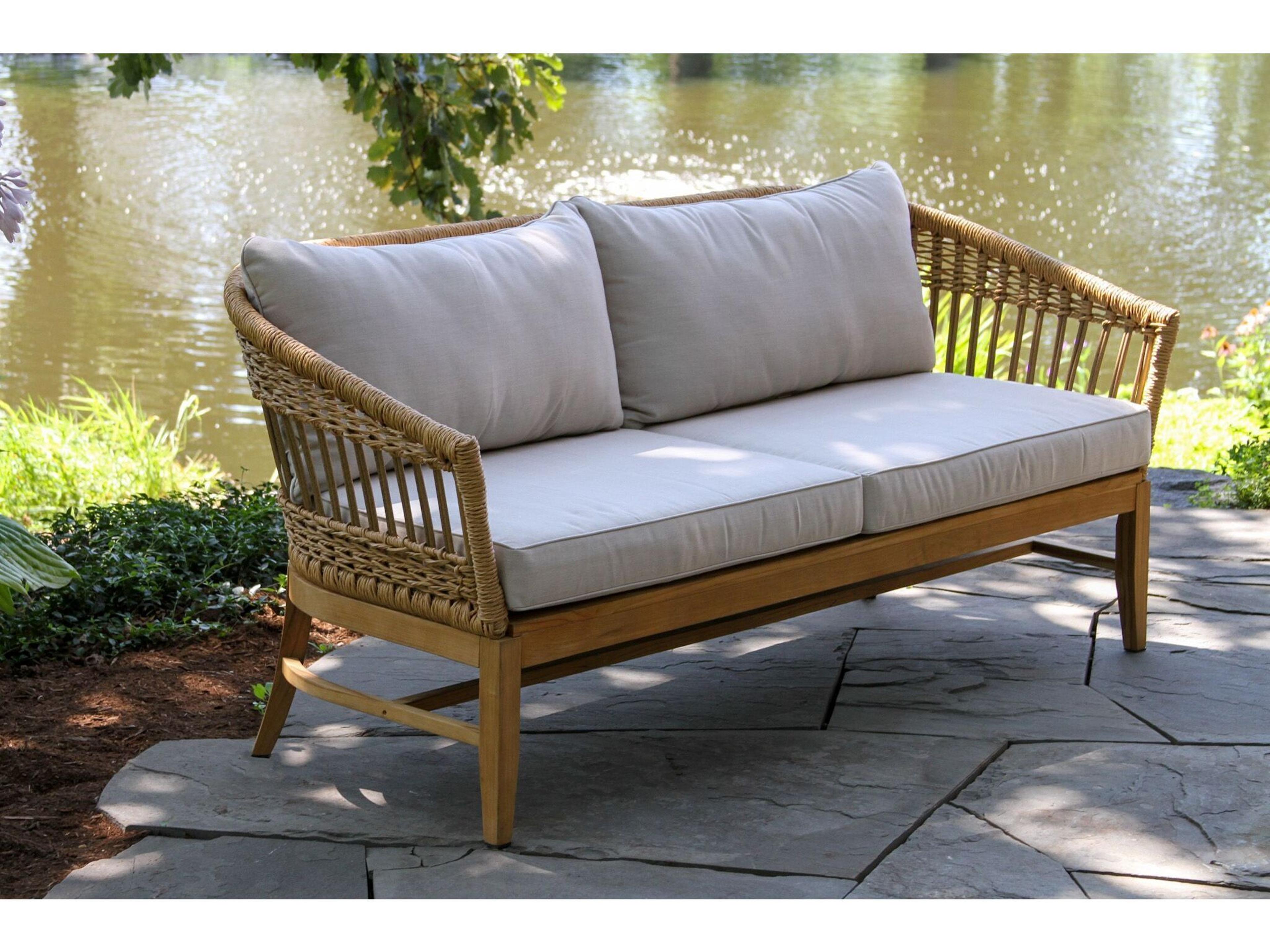 Outdoor Interiors Bohemian Teak & Wicker Loveseat w Sunbrella