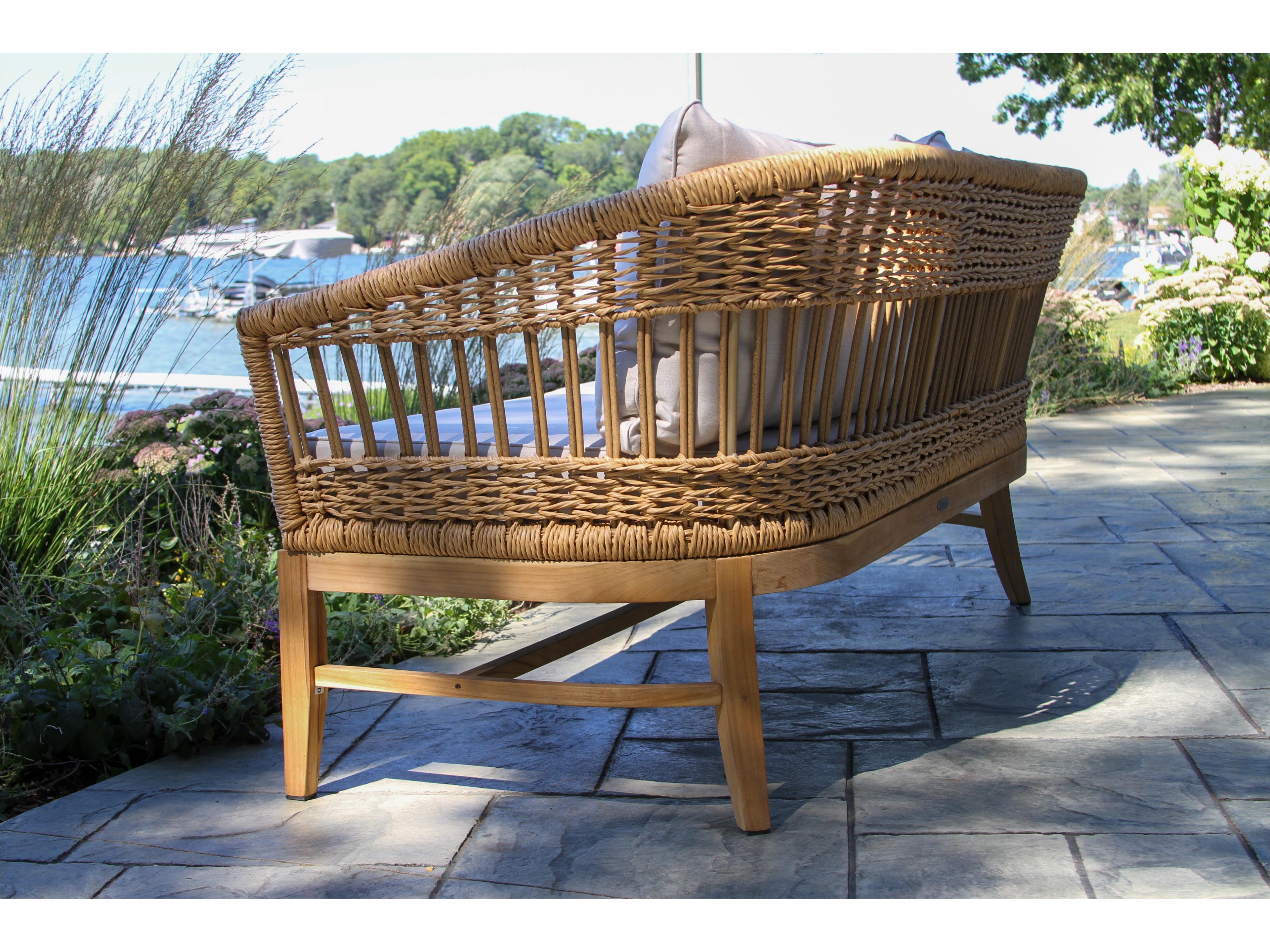 Outdoor Interiors Bohemian Teak & Wicker Loveseat w Sunbrella