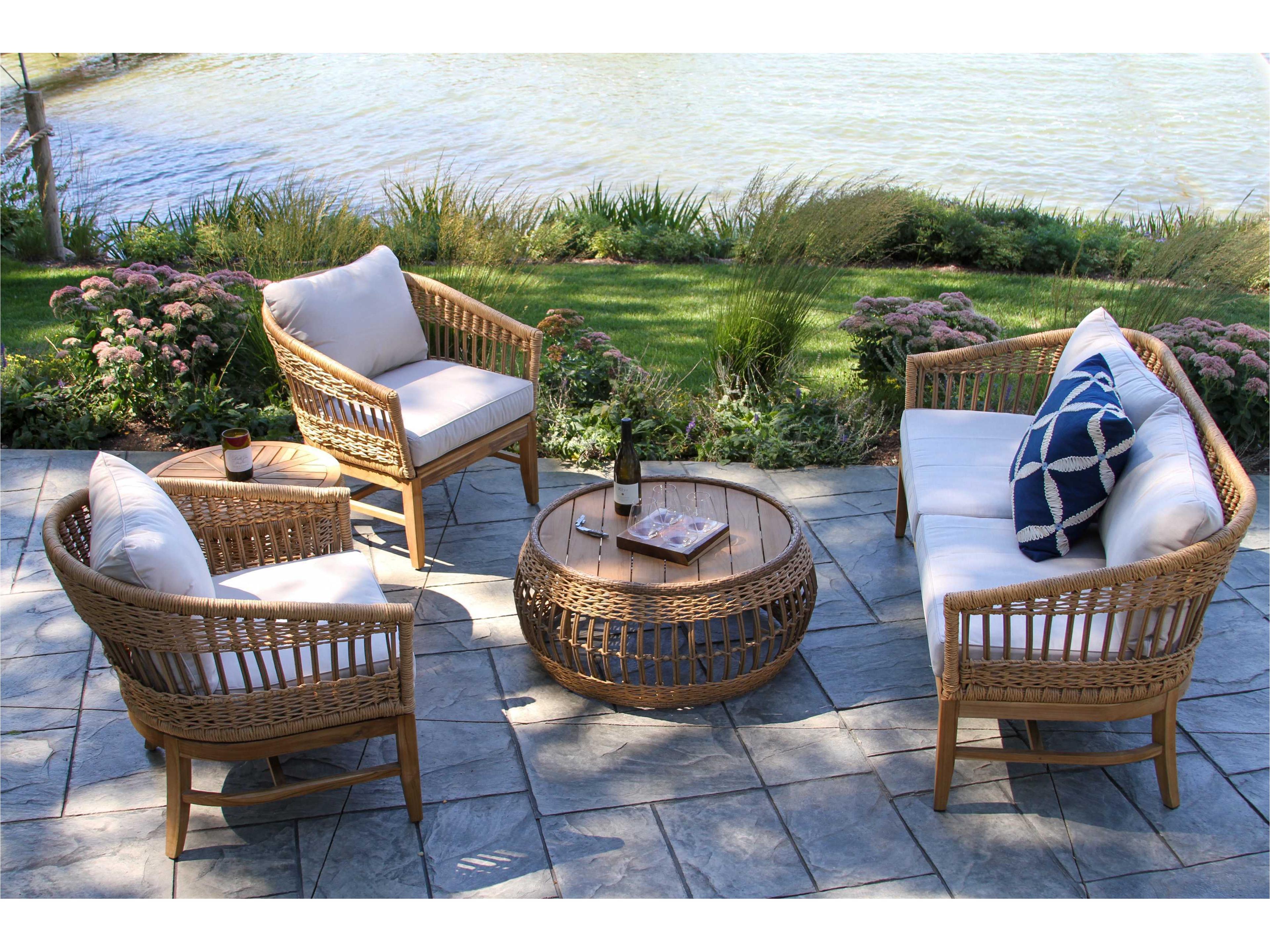 Outdoor Interiors Bohemian Teak & Wicker Loveseat w Sunbrella