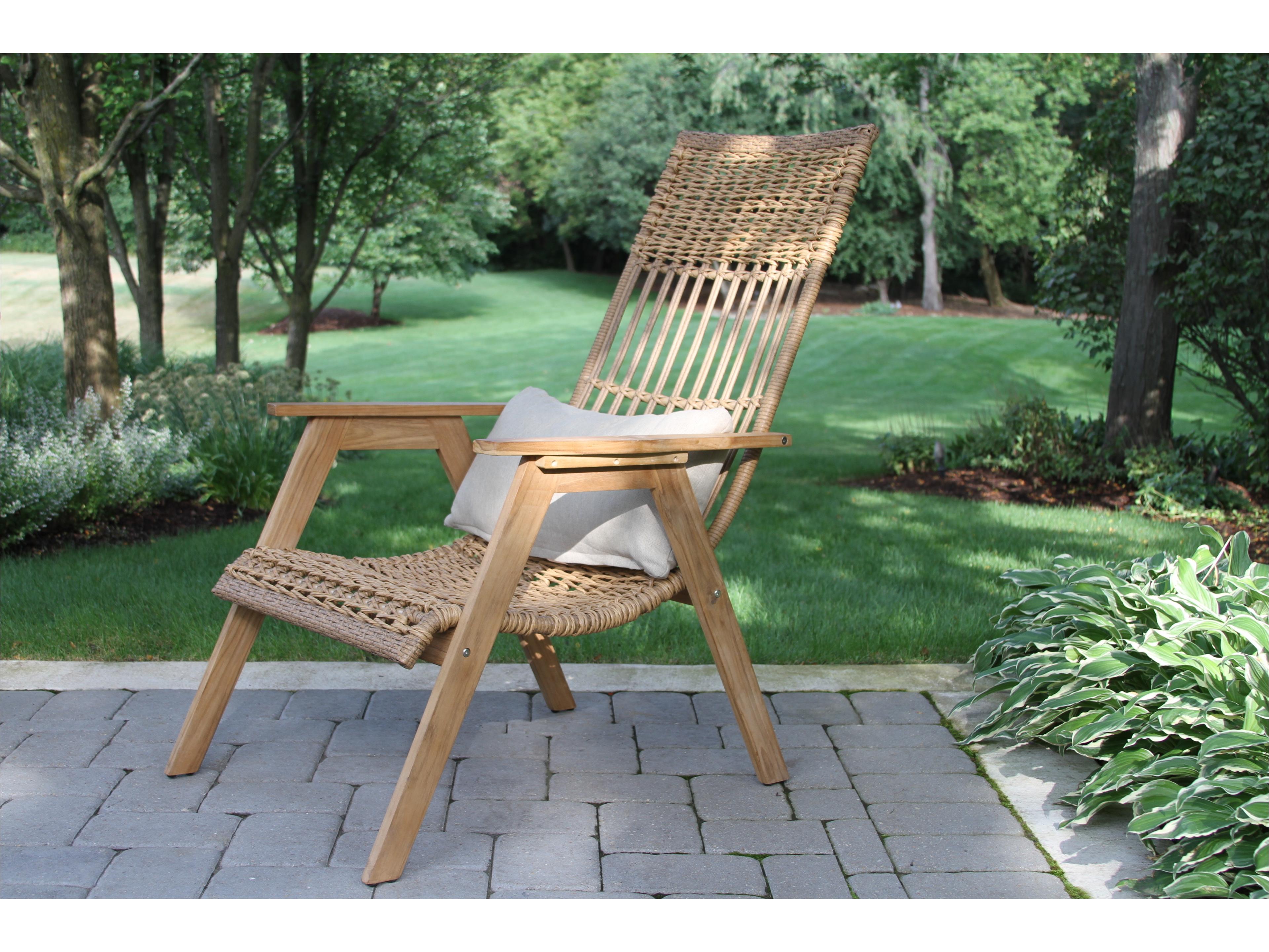 Outdoor Interiors Bohemian Teak & Wicker Basket Lounger w Olefin Pillow (Price Includes Two)