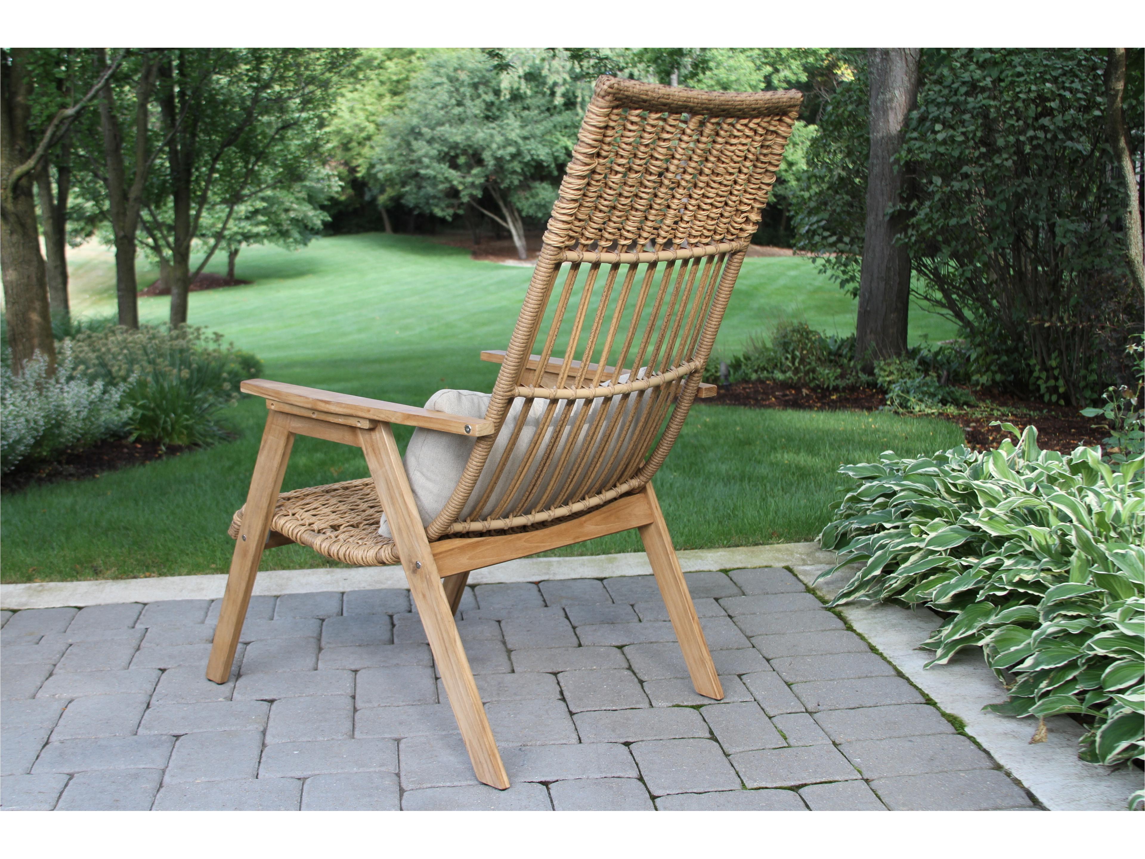 Outdoor Interiors Bohemian Teak & Wicker Basket Lounger w Olefin Pillow (Price Includes Two)