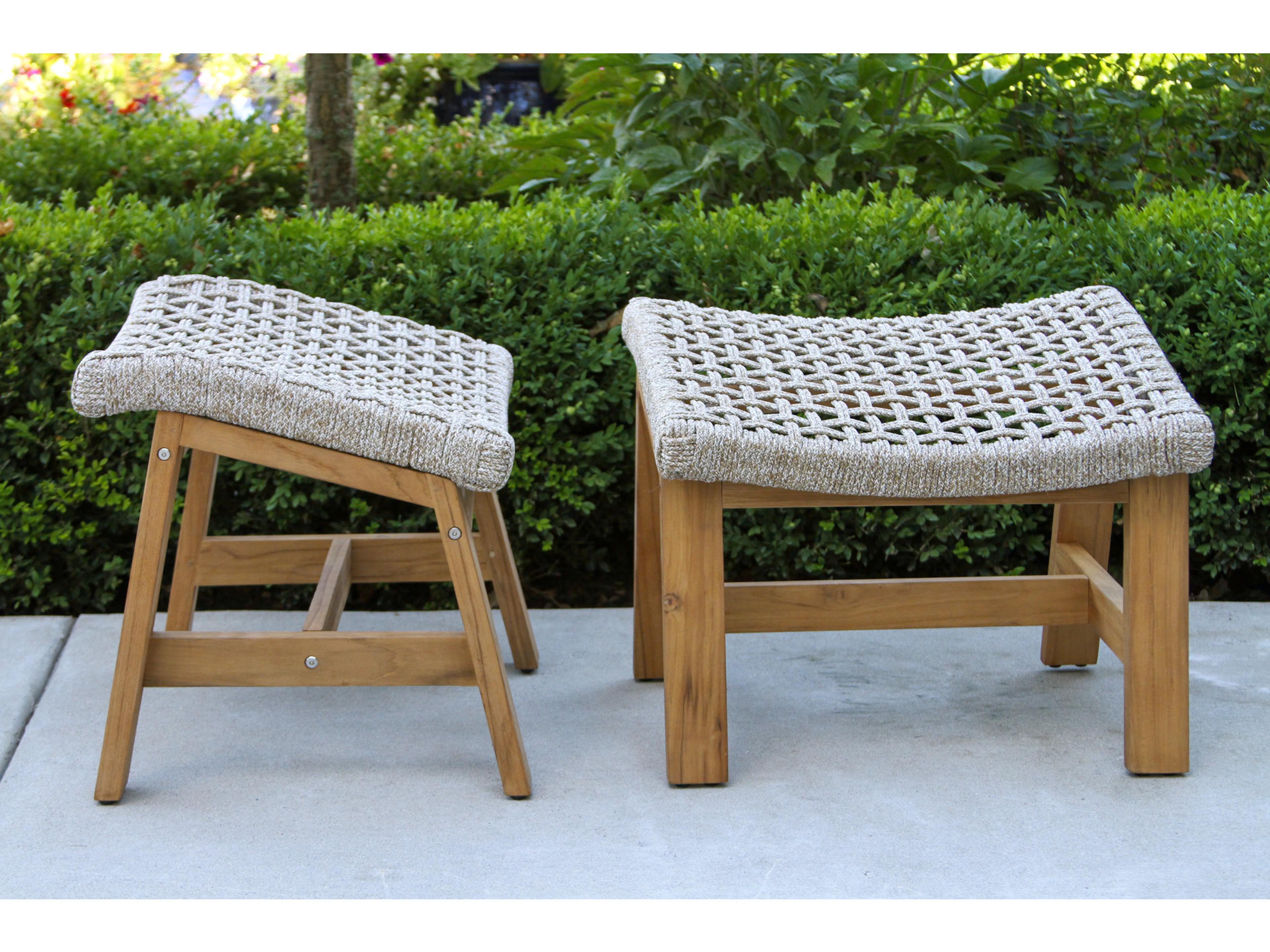 Outdoor Interiors Teak & Nautical Rope Ottoman (Price Includes Two)