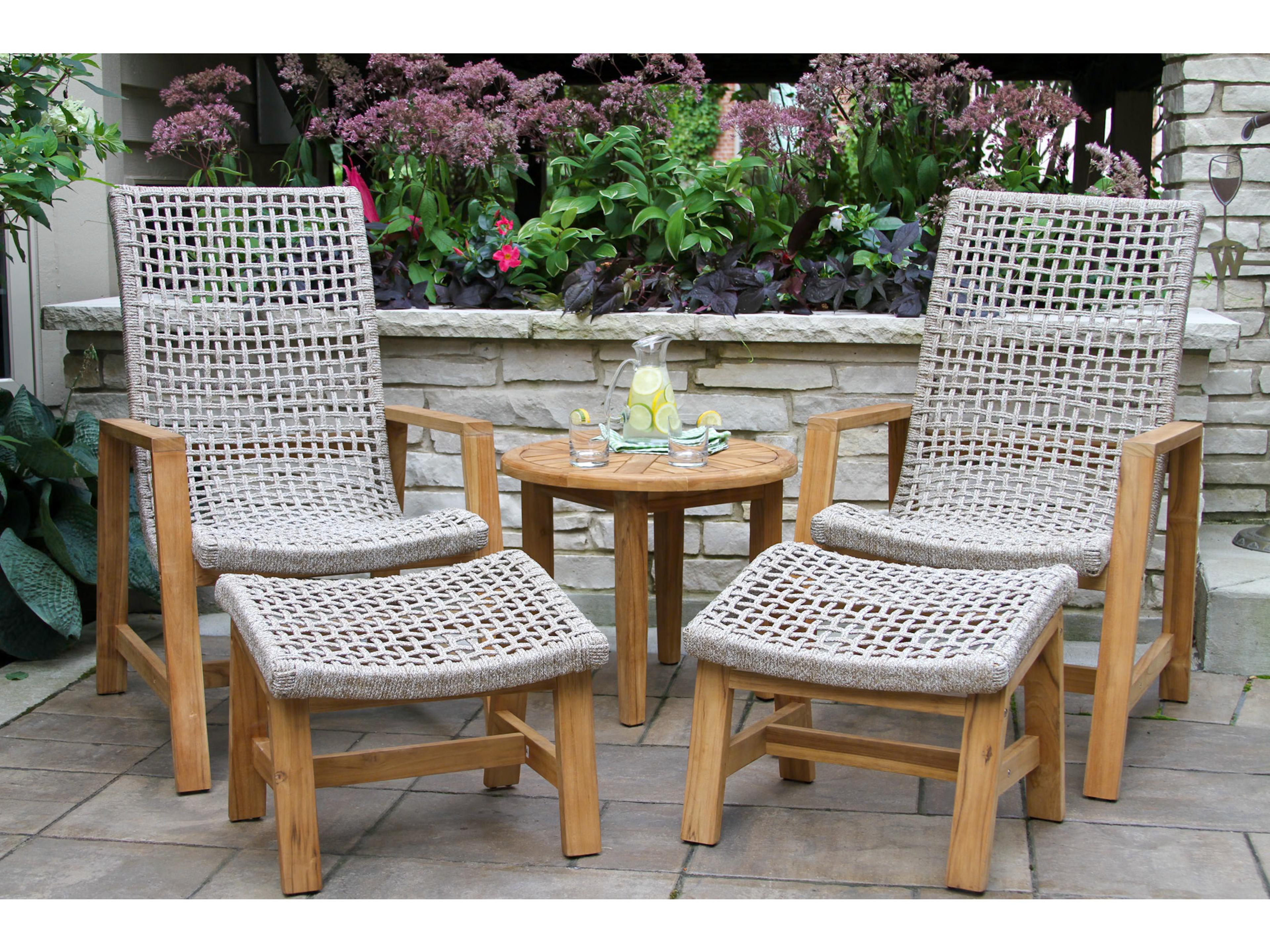 Outdoor Interiors Teak & Nautical Rope Ottoman (Price Includes Two)