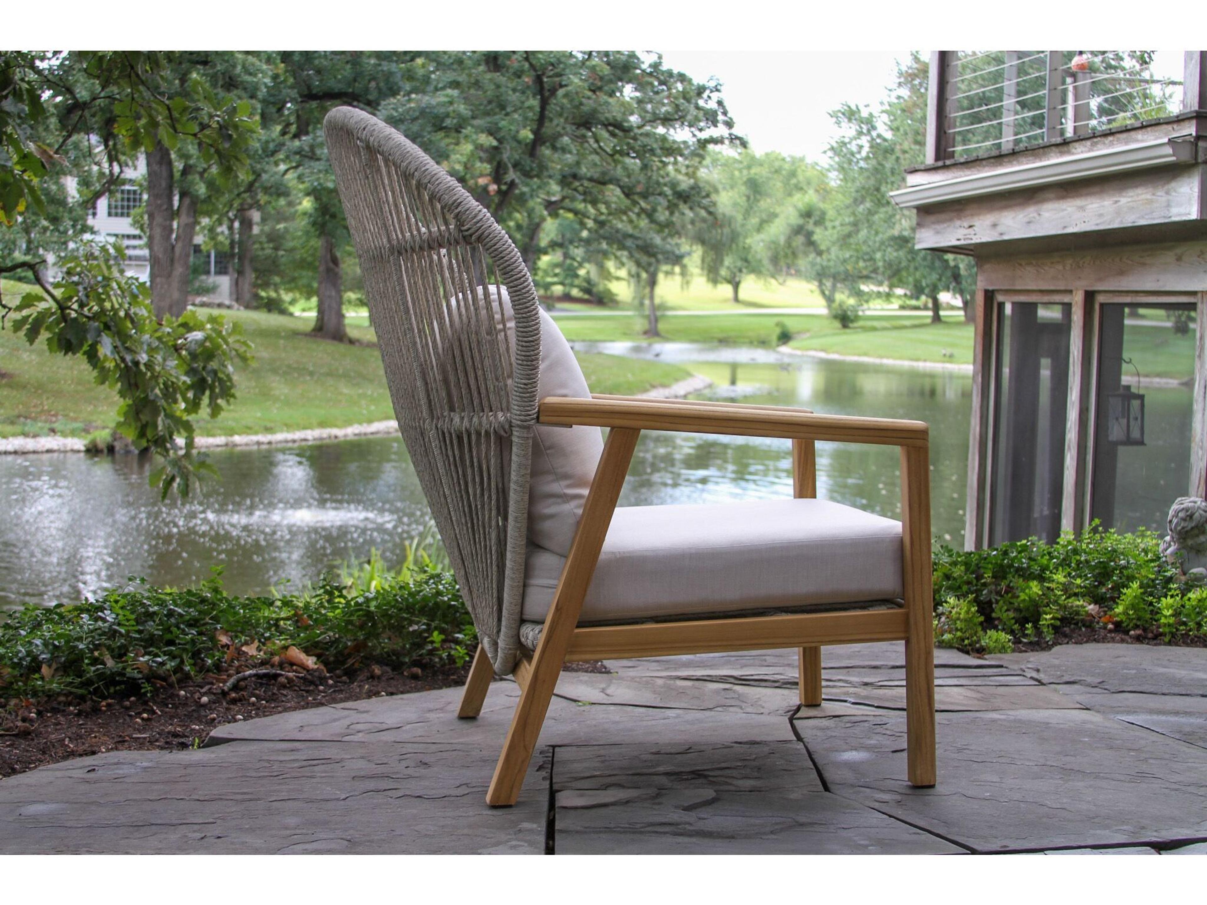 Outdoor Interiors Teak & Cable Wicker Parlor Chairs w Sunbrella (Price Includes Two)
