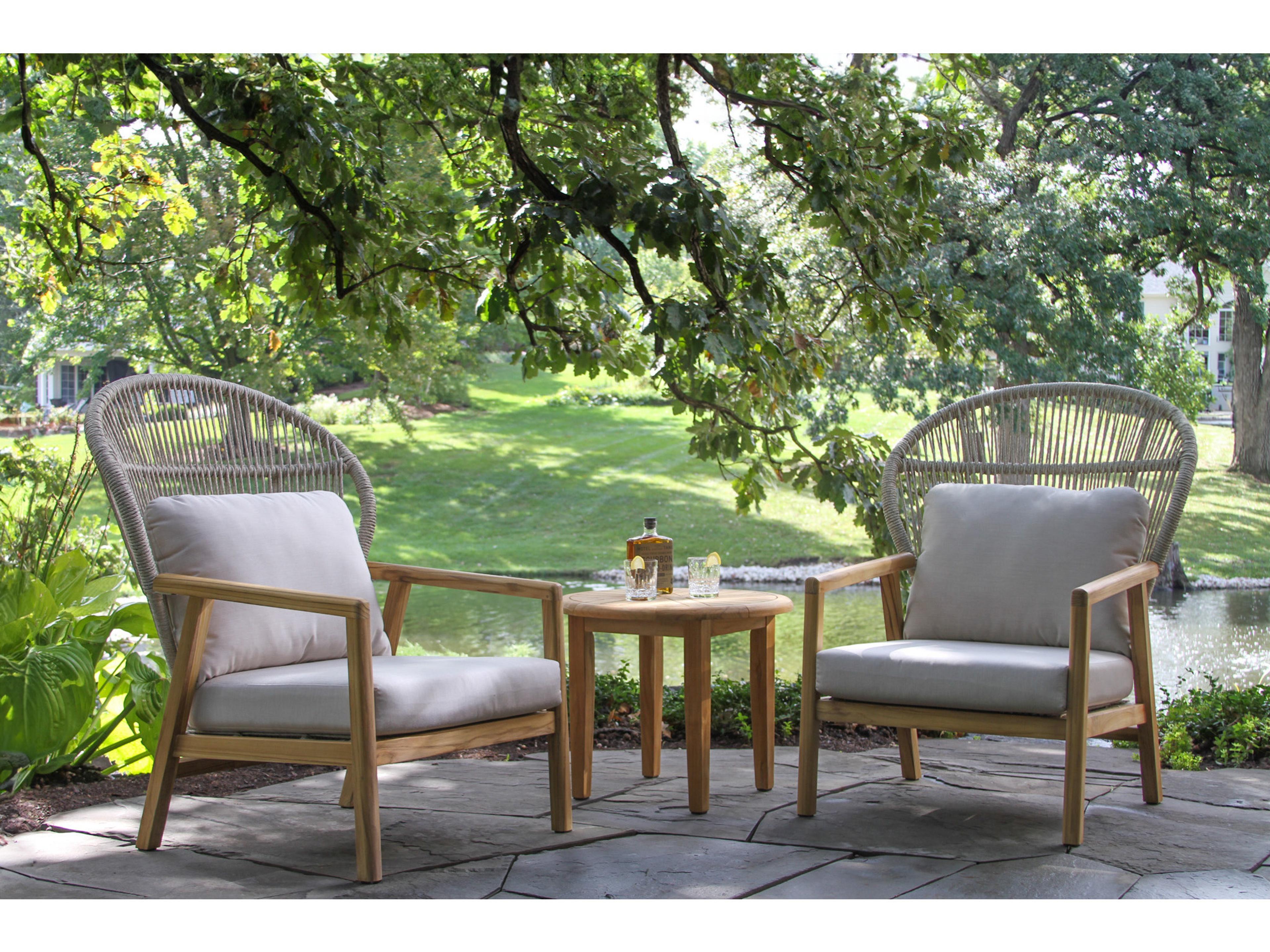 Outdoor Interiors Teak & Cable Wicker Parlor Chairs w Sunbrella (Price Includes Two)