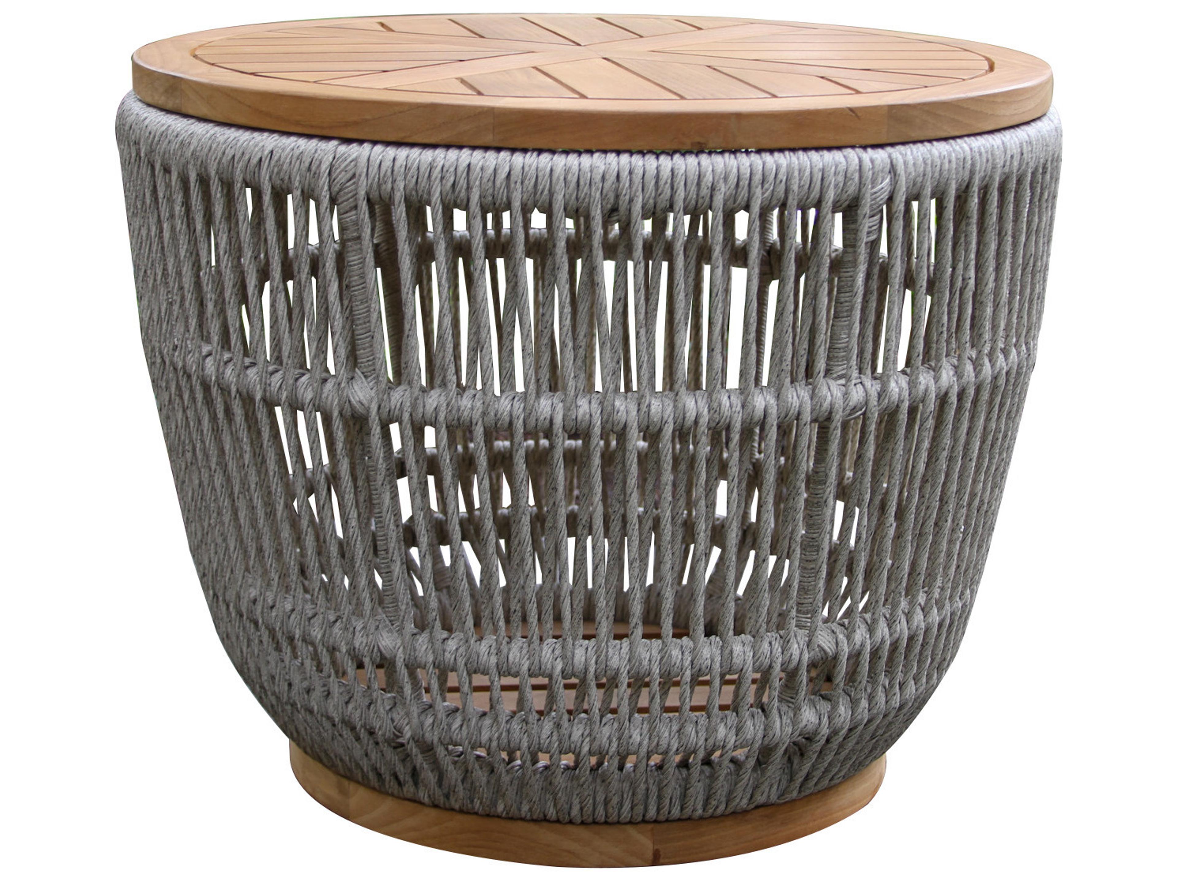 Teak & Cable Wicker Storage Accent Table, 24" Dia.