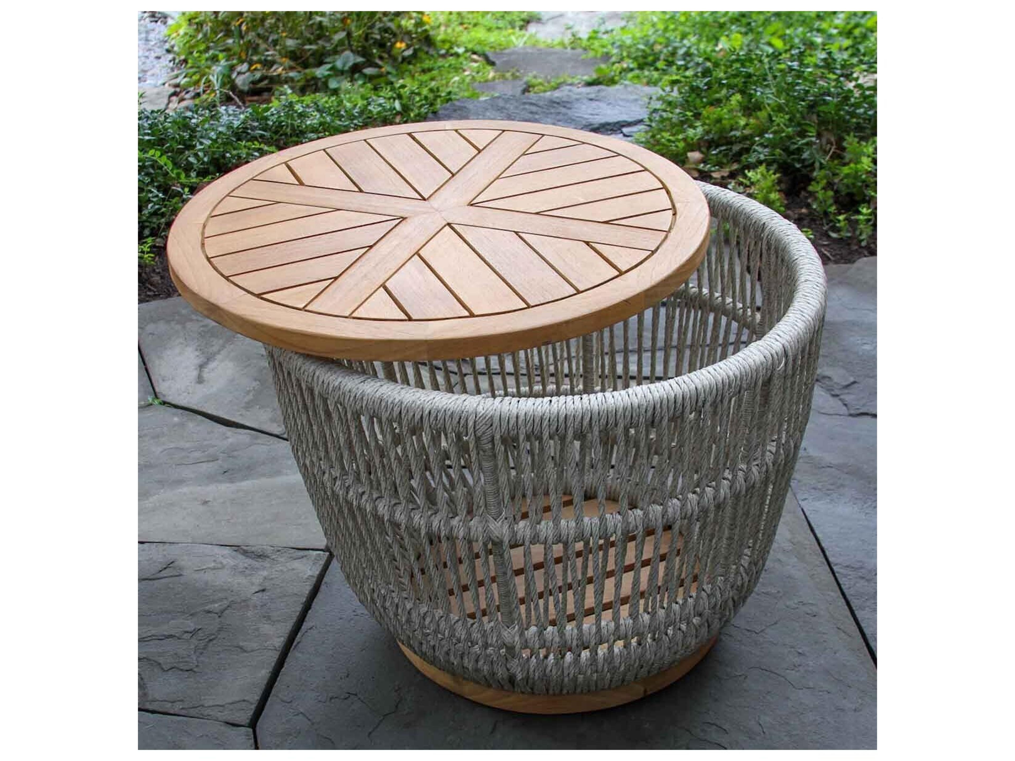 Outdoor Interiors Teak & Cable Wicker Storage Accent Table, 24" Dia.