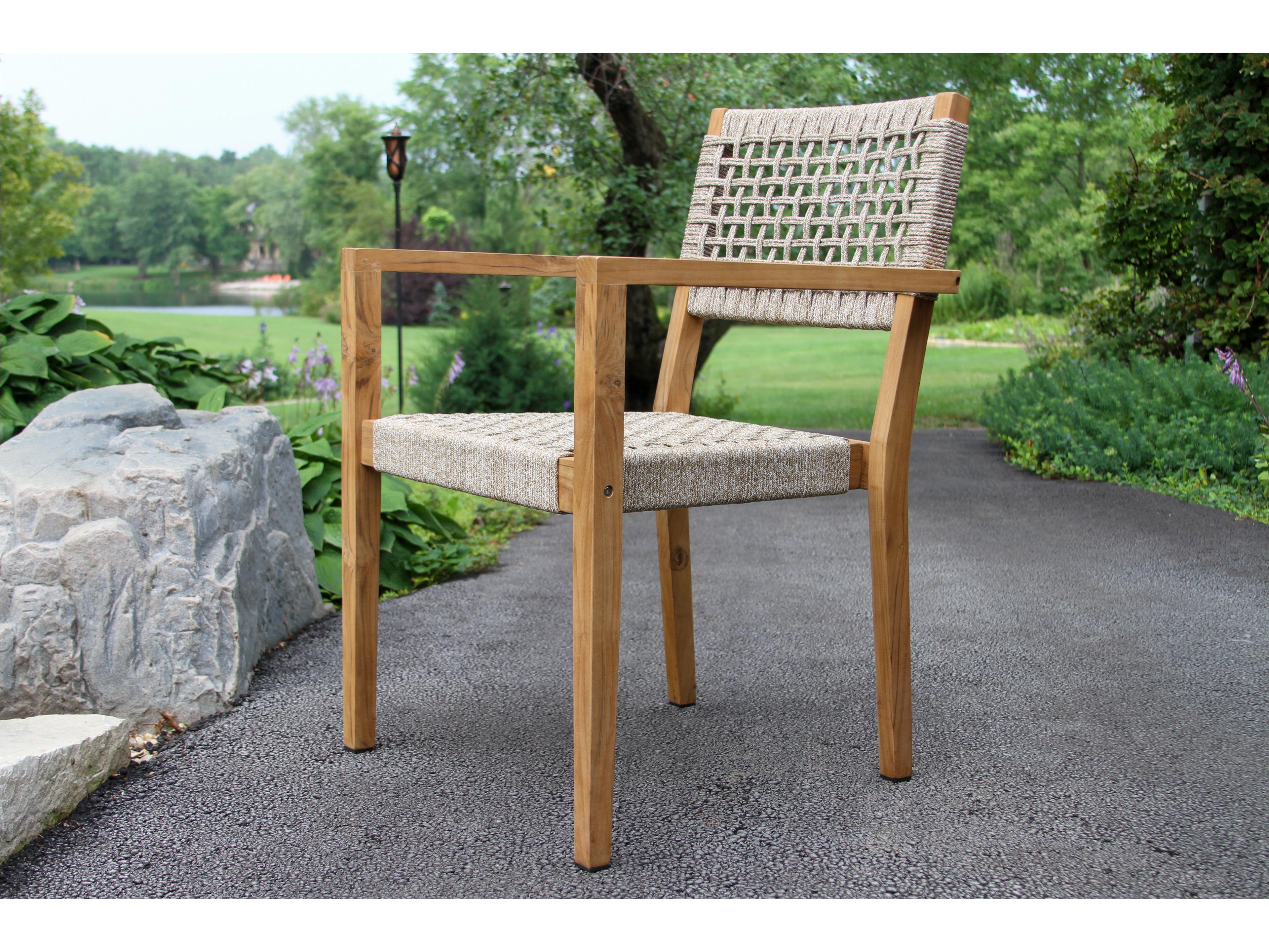 Outdoor Interiors Teak & Nautical Rope Stacking Dining Chair (Price Includes Two)