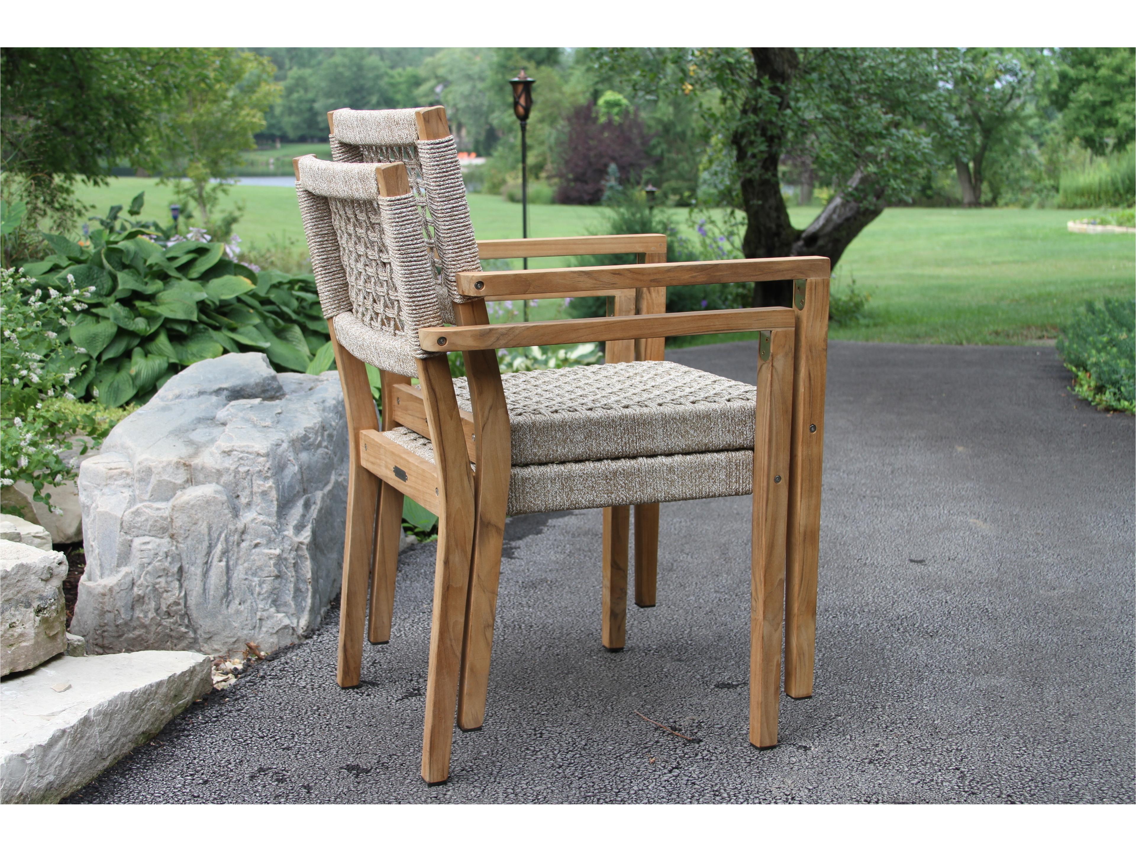 Outdoor Interiors Teak & Nautical Rope Stacking Dining Chair (Price Includes Two)