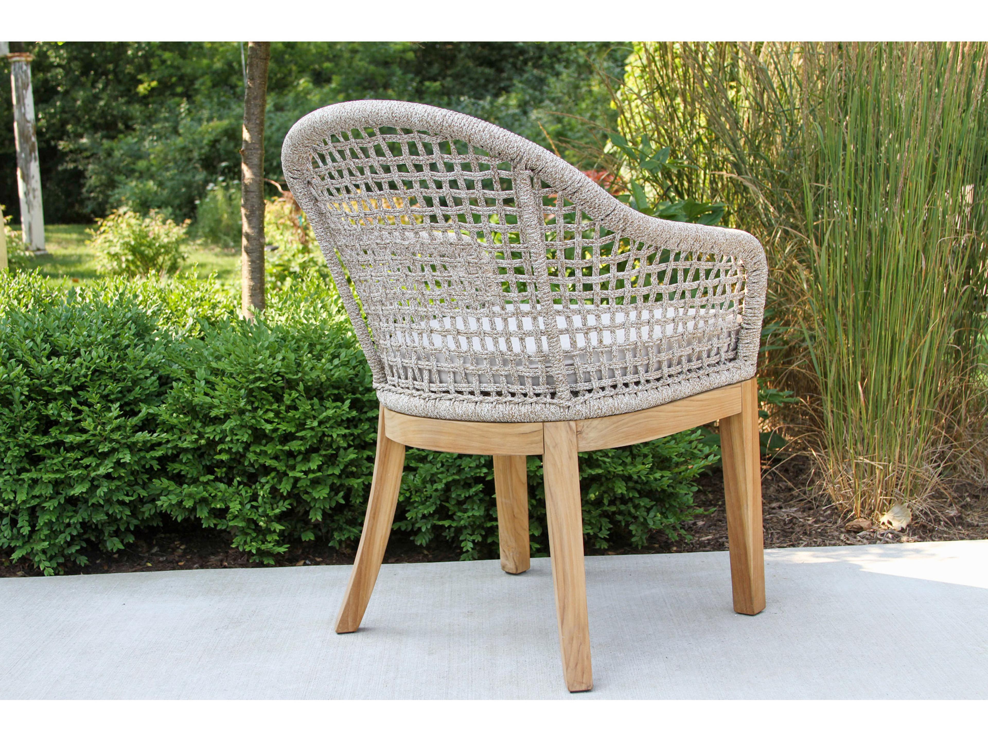 Outdoor Interiors Teak & Nautical Rope Dining Chair w Sunbrella (Price Includes Two)