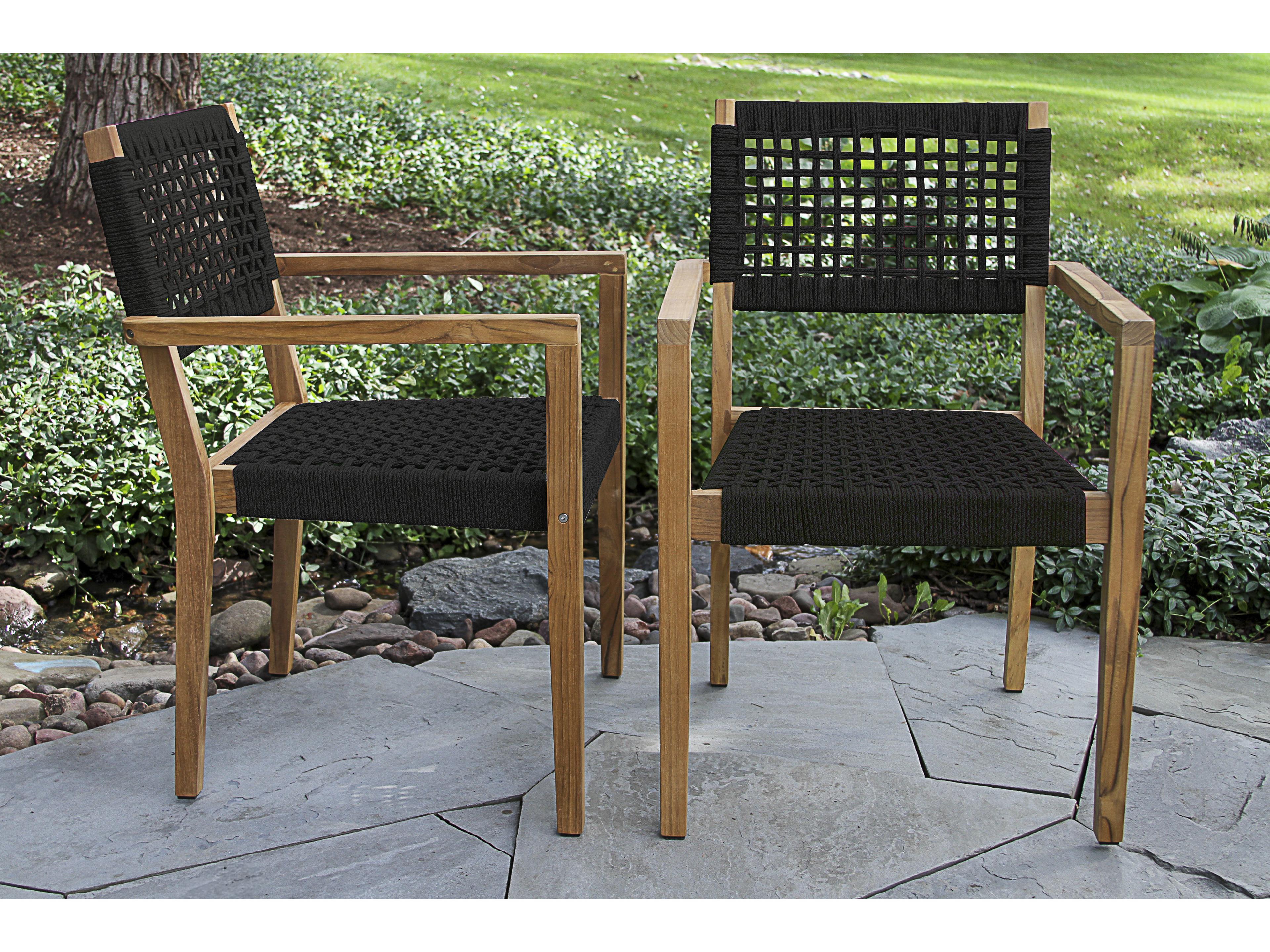 Outdoor Interiors Teak & Black Rope Stacking Dining Chair (Price Includes Two)
