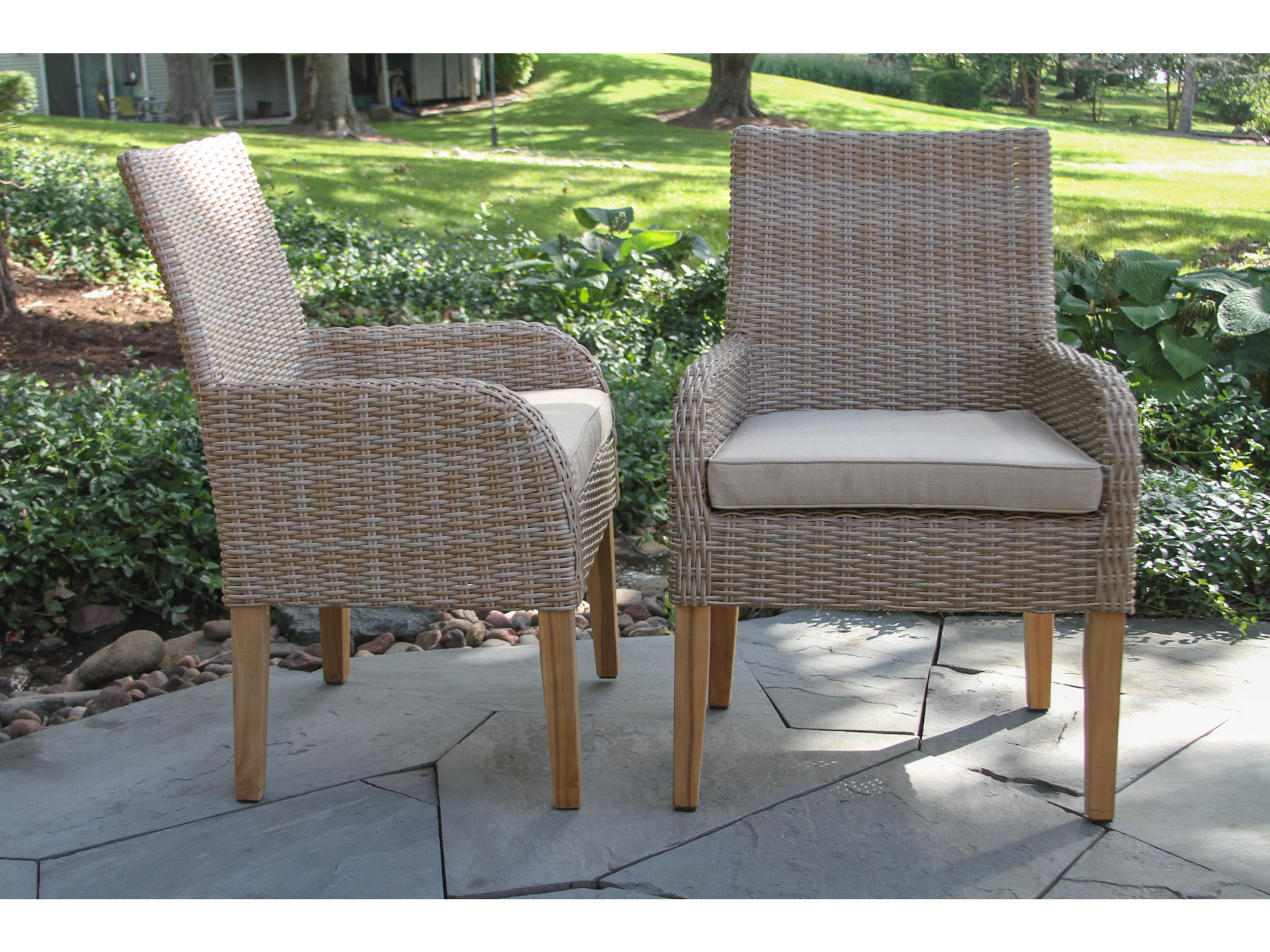 Outdoor Interiors Teak & Ash Wicker Dining Chair w Sunbrella (Price Includes Two)