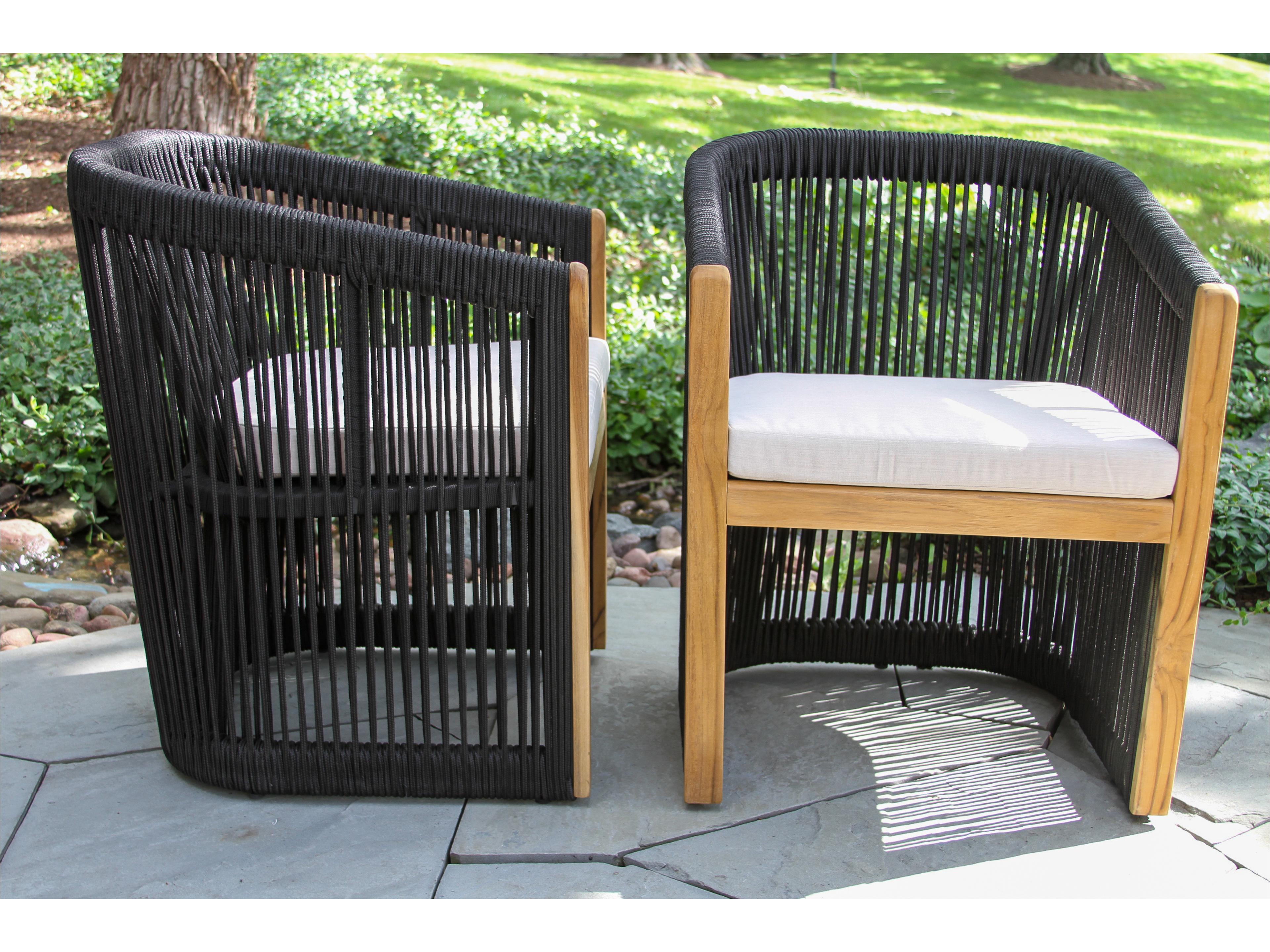 Outdoor Interiors Teak & Black Rope Dining Chair w Sunbrella (Price Includes Two)