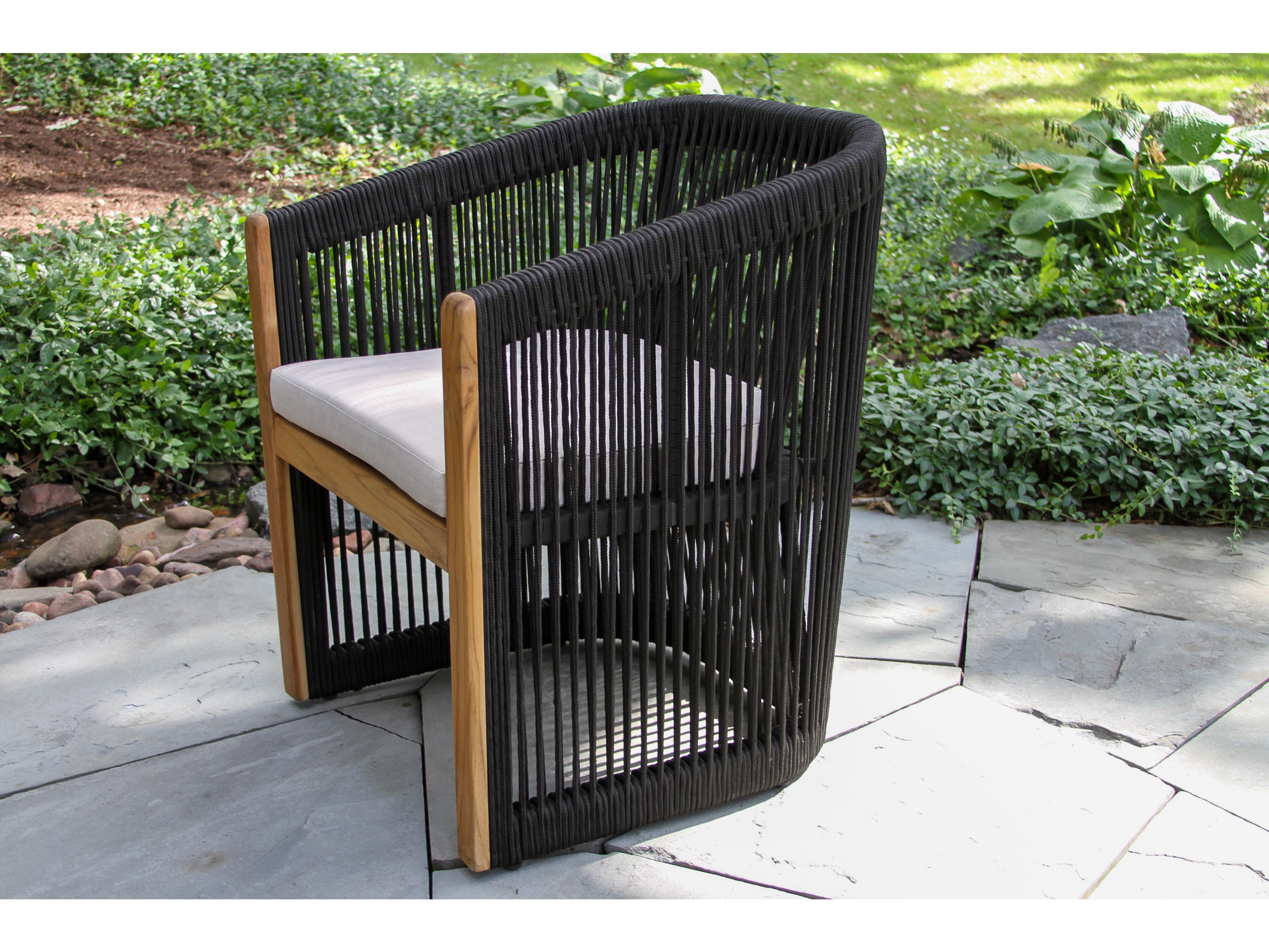 Outdoor Interiors Teak & Black Rope Dining Chair w Sunbrella (Price Includes Two)