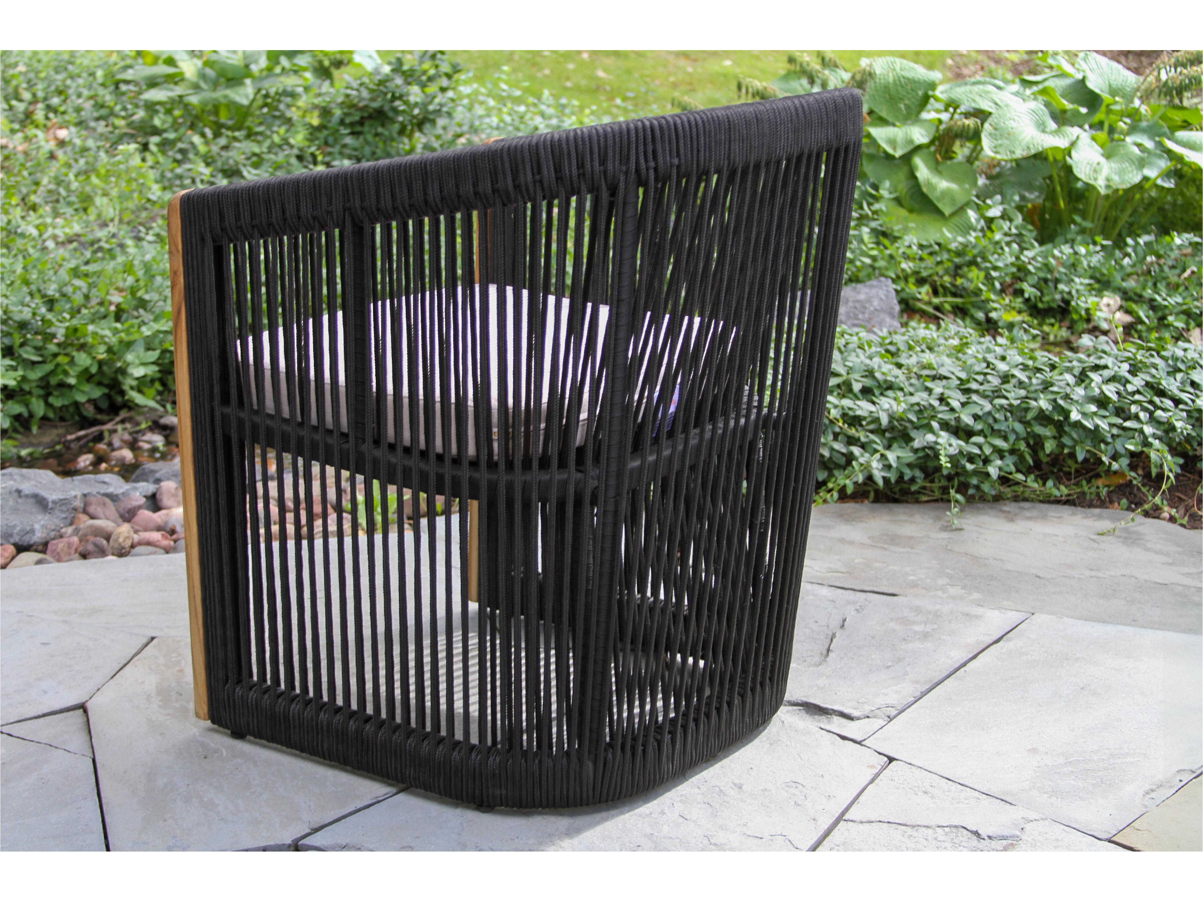 Outdoor Interiors Teak & Black Rope Dining Chair w Sunbrella (Price Includes Two)