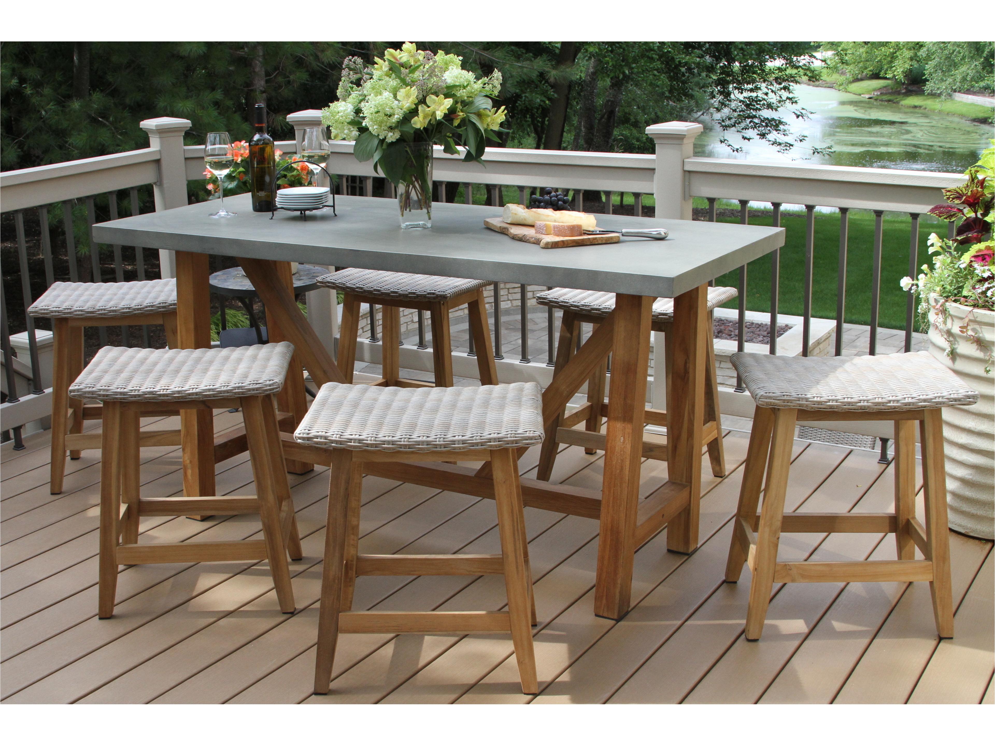 Outdoor Interiors Teak & Ash Wicker Saddle Stools (Price Includes Two)